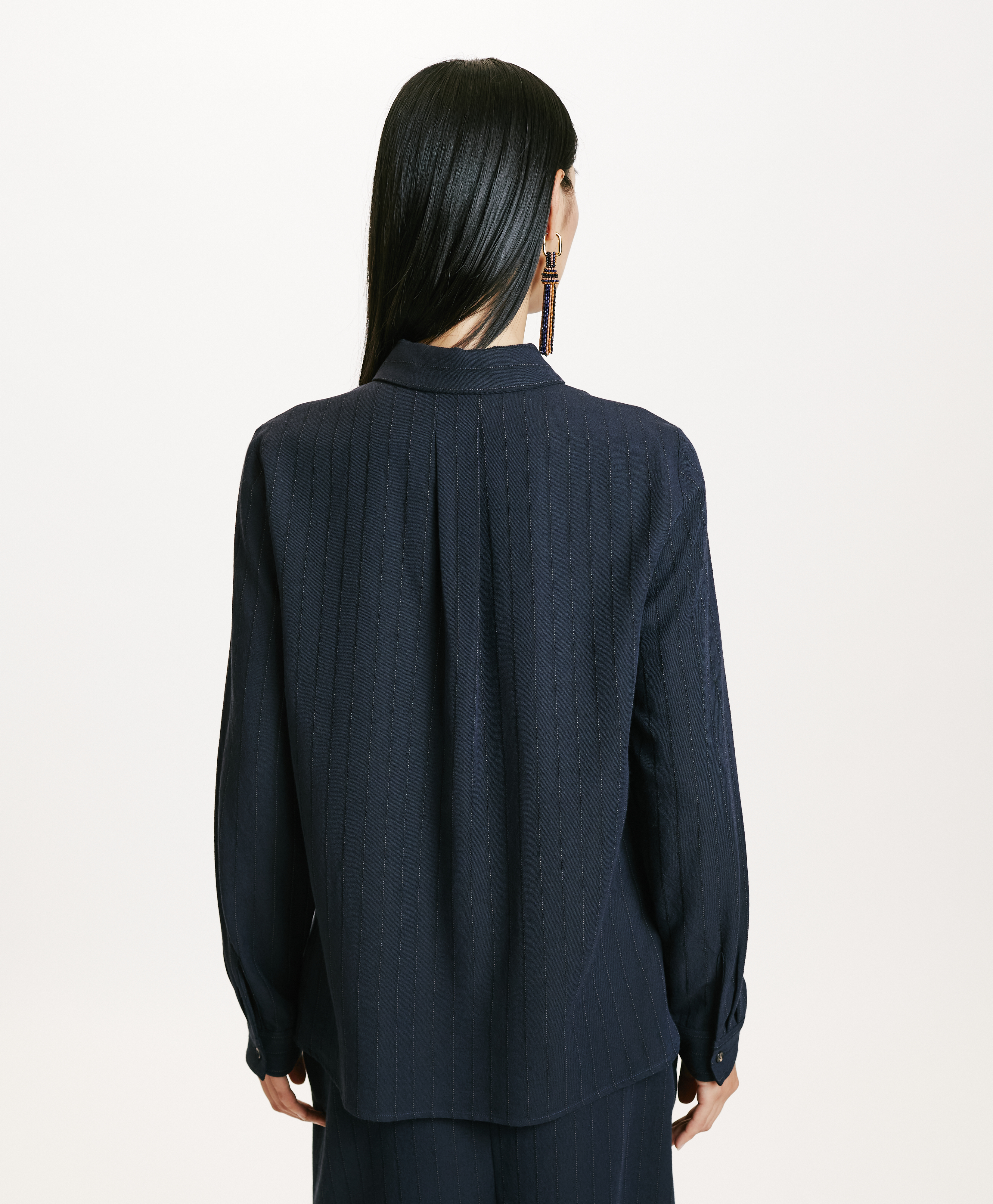 SADAO SHIRT IN CHALKSTRIPE WOOL TWILL - BLUE - Momonì