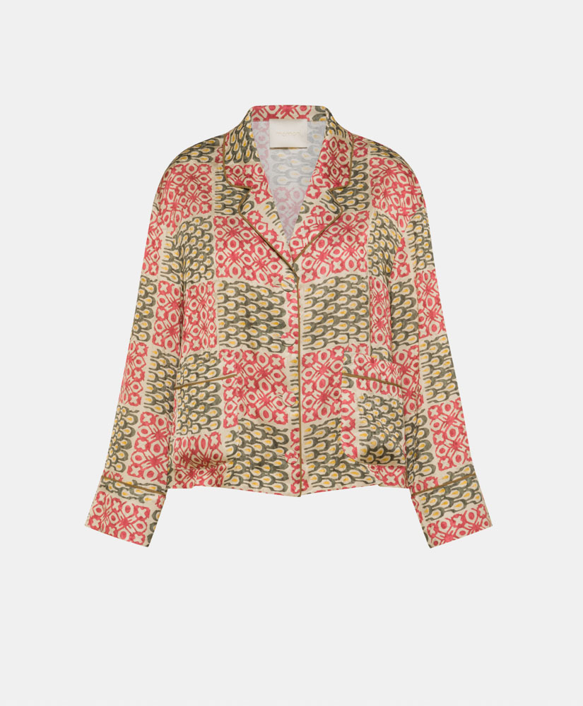 SAYA SHIRT IN PRINTED JACQUARD VISCOSE - ARMY/CORAL - Momonì