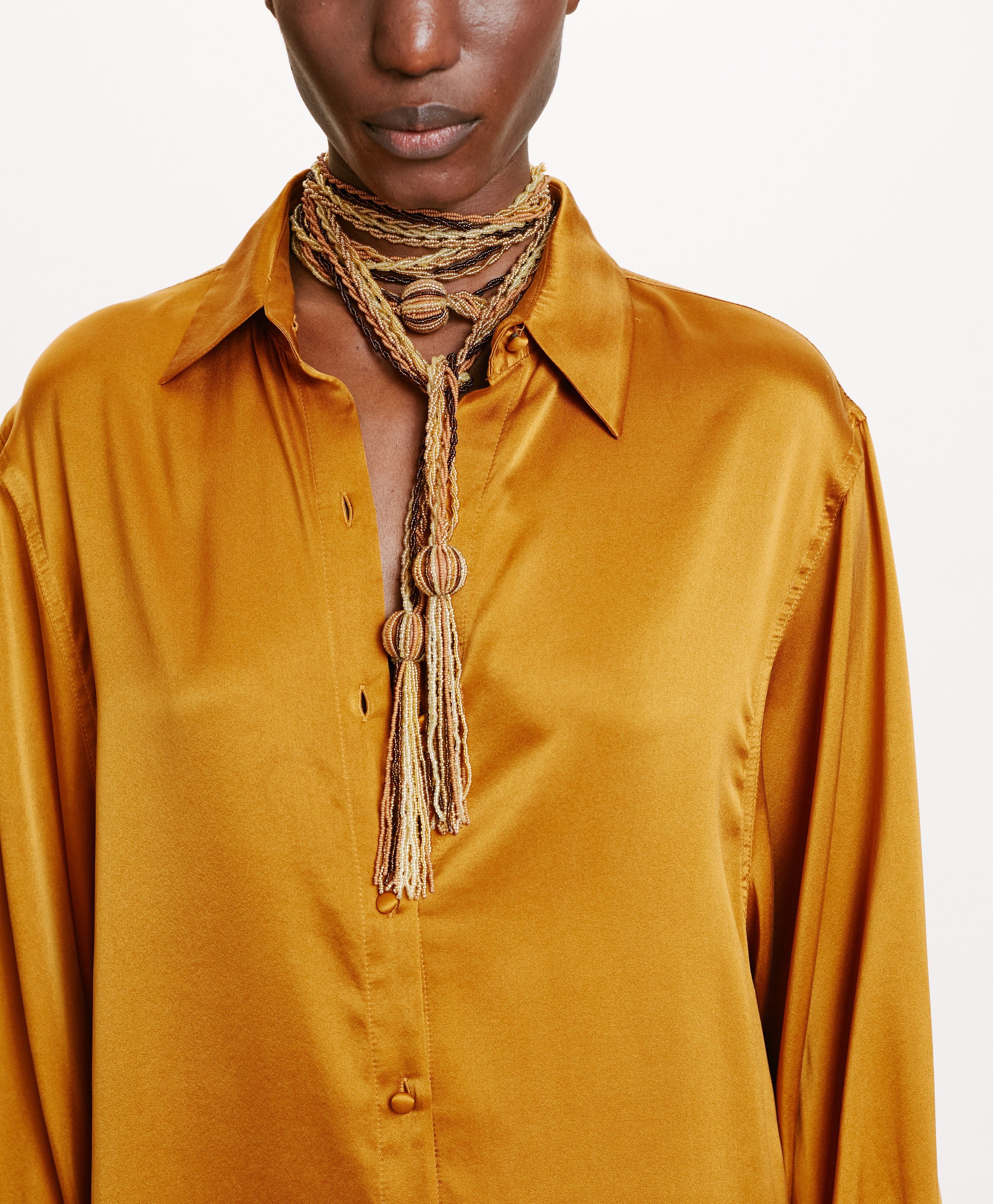 AKEMI SHIRT IN SOLID COLOUR SANDWASHED SILK - MUSTARD - Momonì