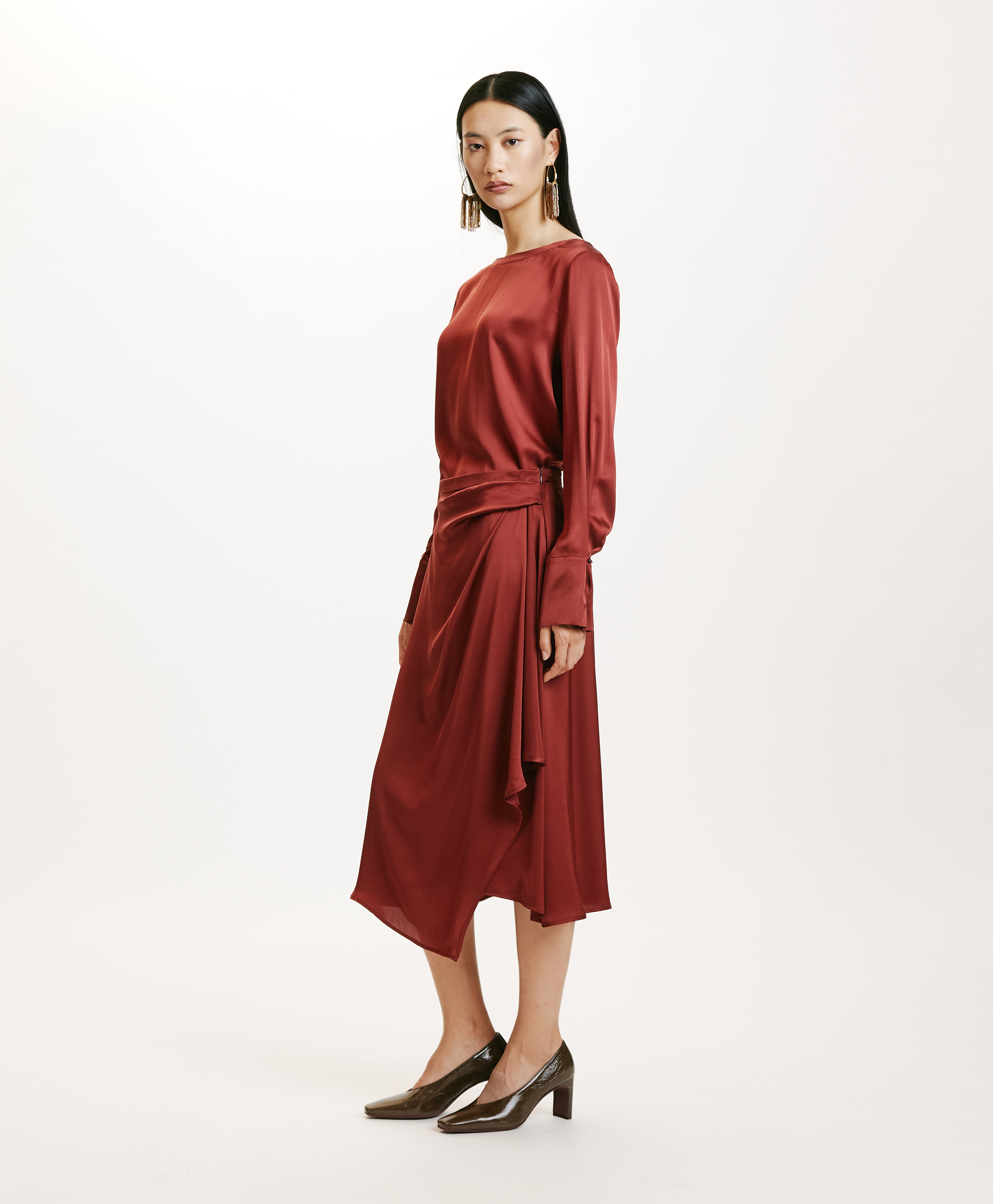 JUN SKIRT IN WASHED SILK - GRAPE MUST - Momonì