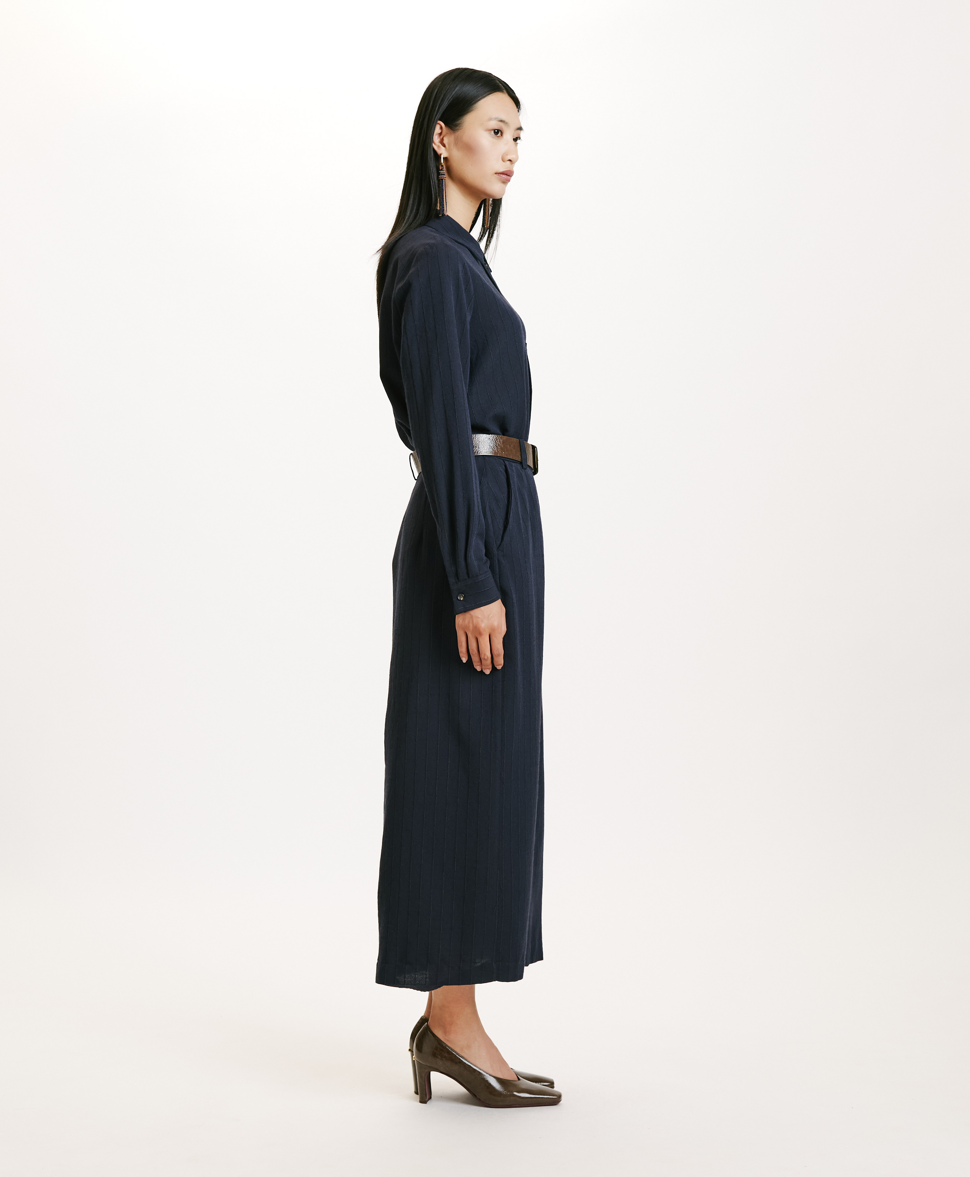 NOA SKIRT IN CHALKSTRIPE WOOL TWILL - BLUE - Momonì