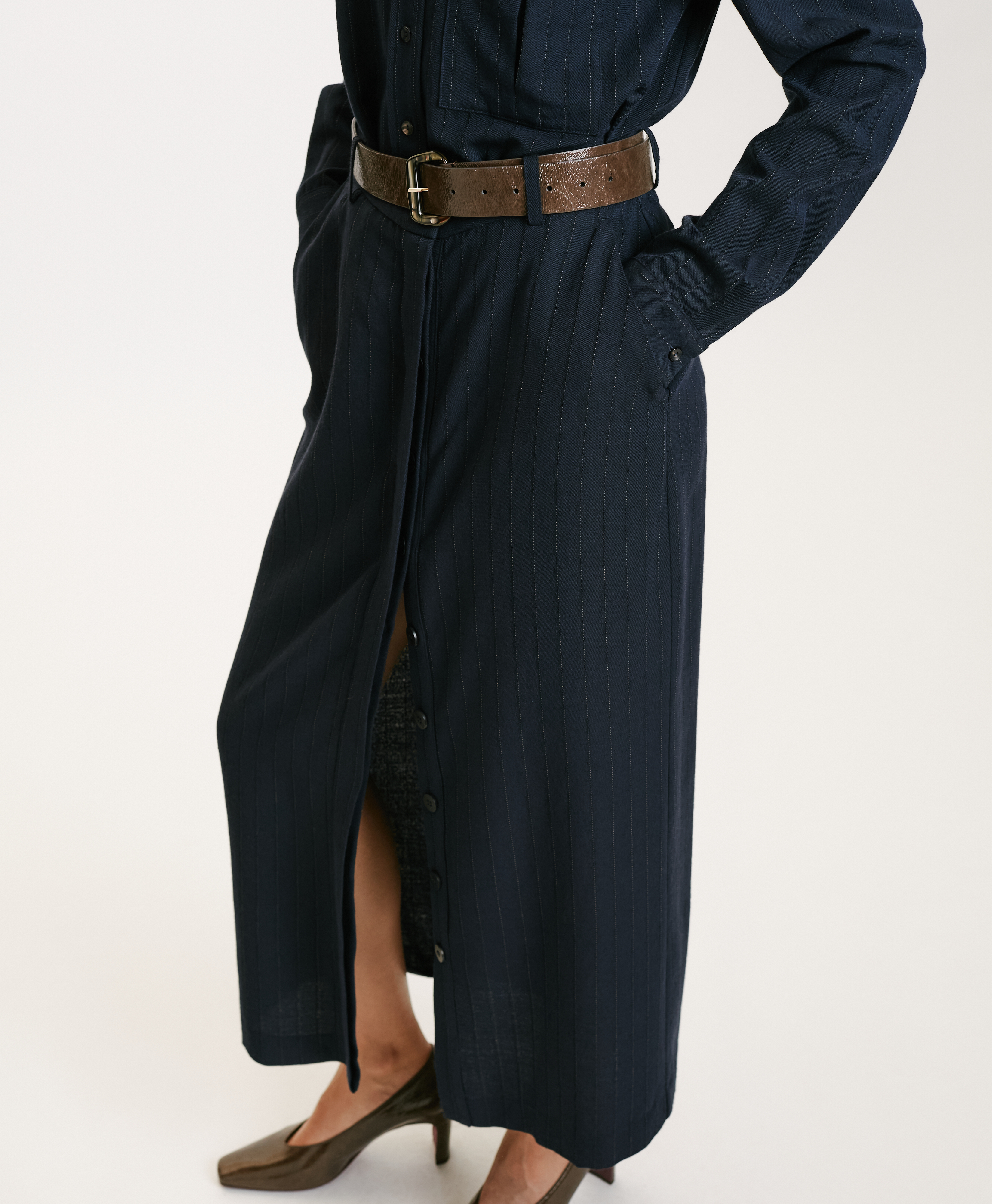 NOA SKIRT IN CHALKSTRIPE WOOL TWILL - BLUE - Momonì