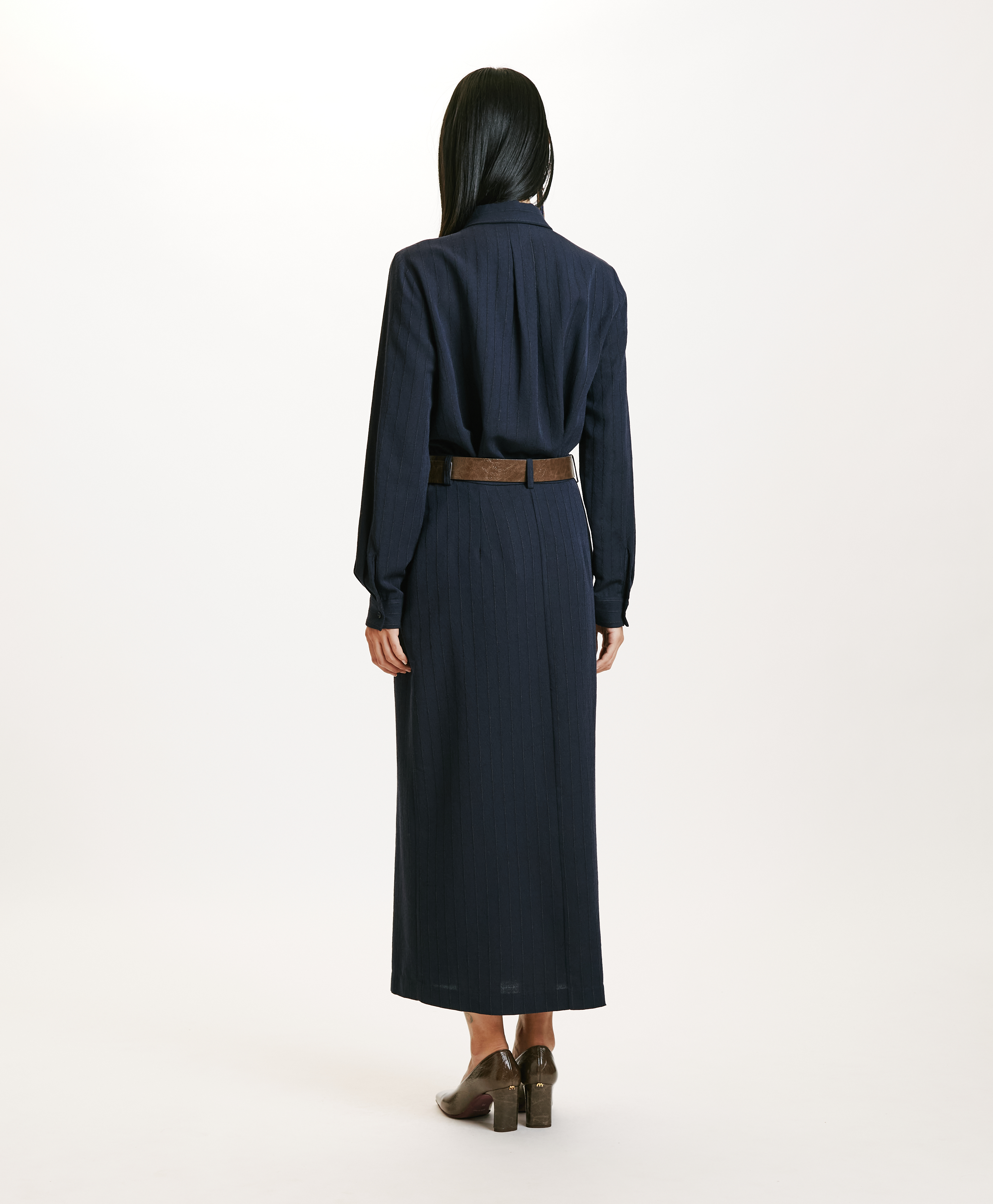 NOA SKIRT IN CHALKSTRIPE WOOL TWILL - BLUE - Momonì