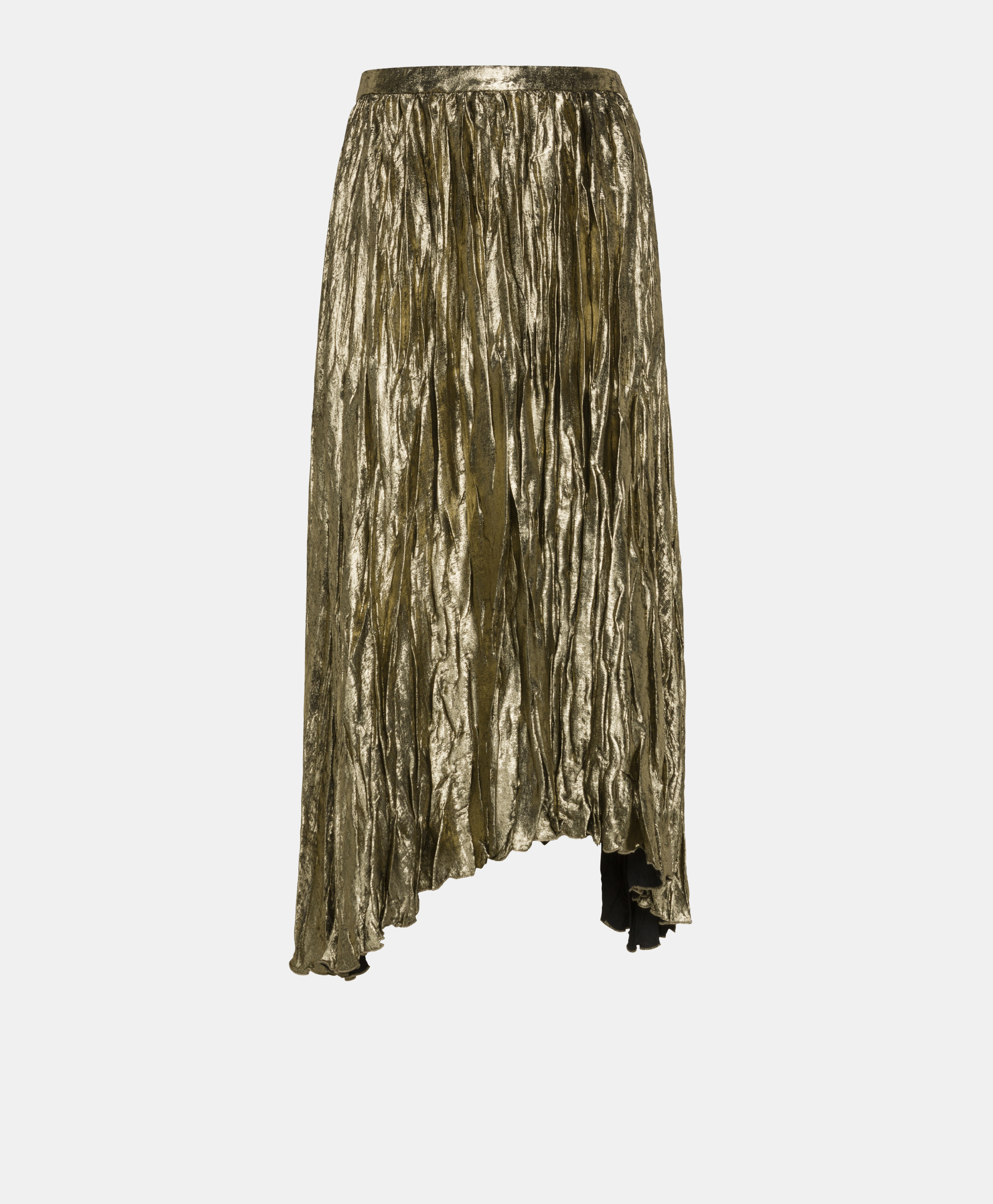 EVALINE PLEATED SKIRT IN FLUID LAMINATED FABRIC - DARK GOLD - Momonì