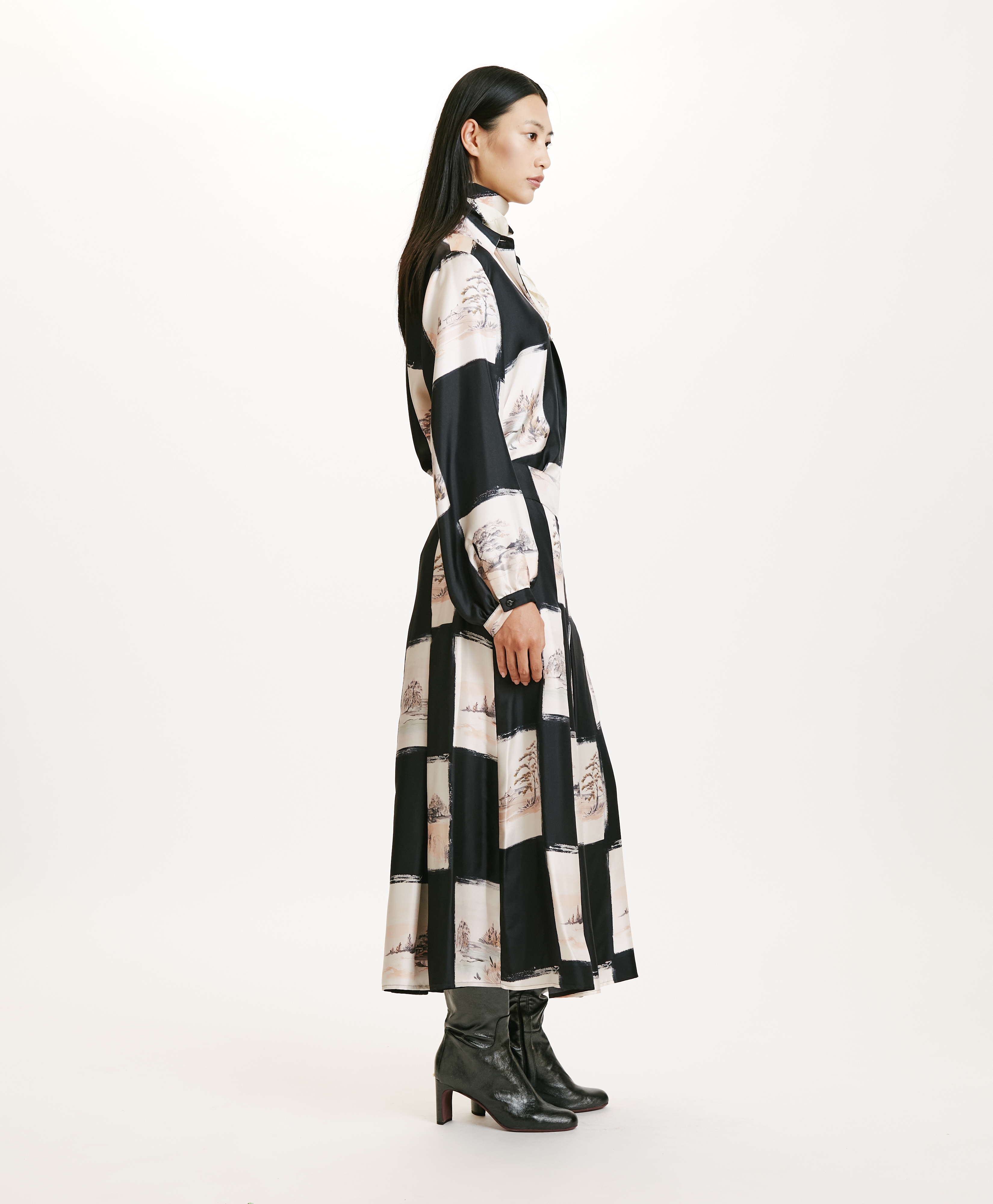 HARUKA SKIRT IN PRINTED SILK TWILL - MULTICOLOR BLACK - Momonì