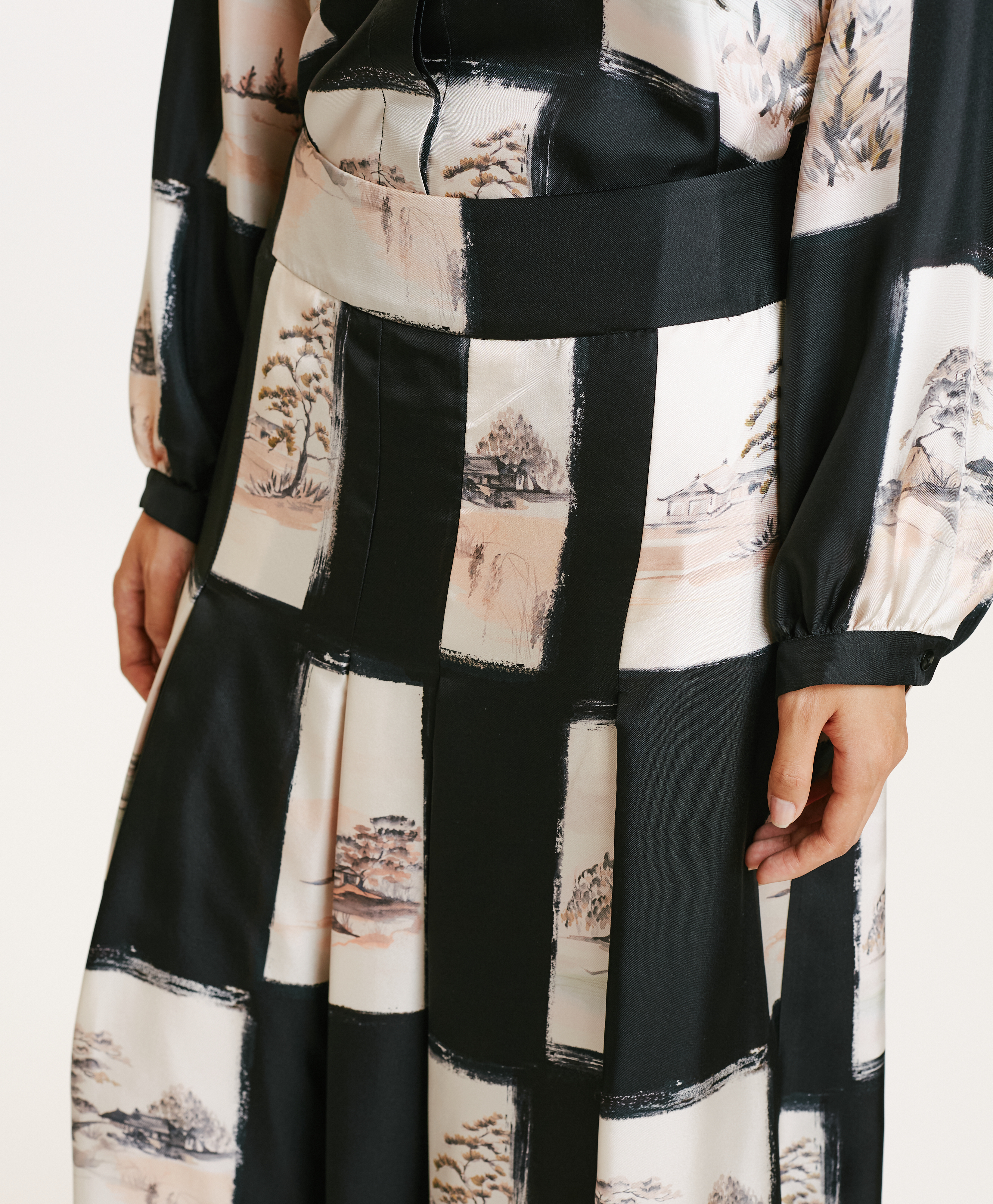 HARUKA SKIRT IN PRINTED SILK TWILL - MULTICOLOR BLACK - Momonì