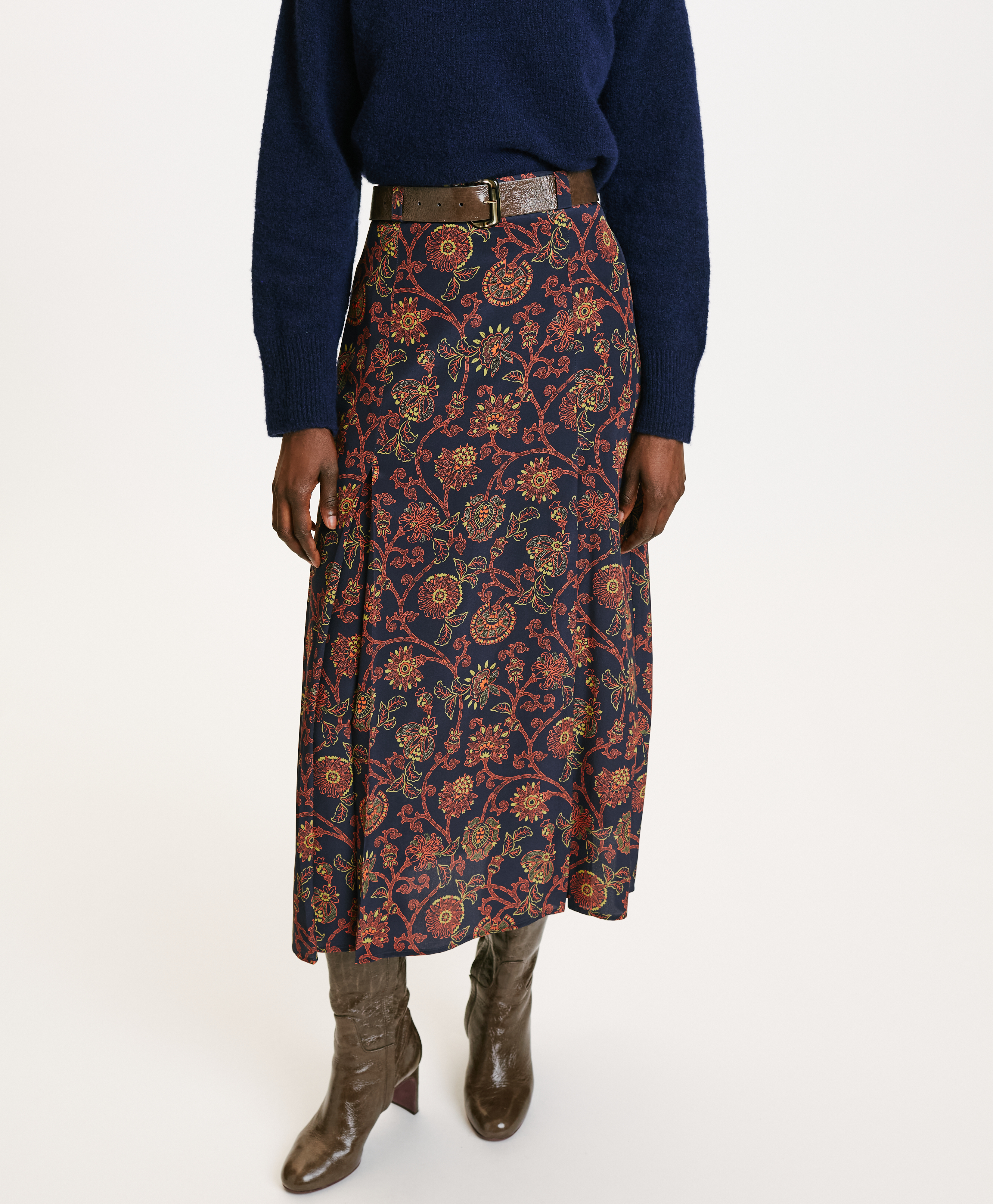 TAKUMA SKIRT IN PRINTED CREPE DE CHINE - BLUE/ORANGE - Momonì