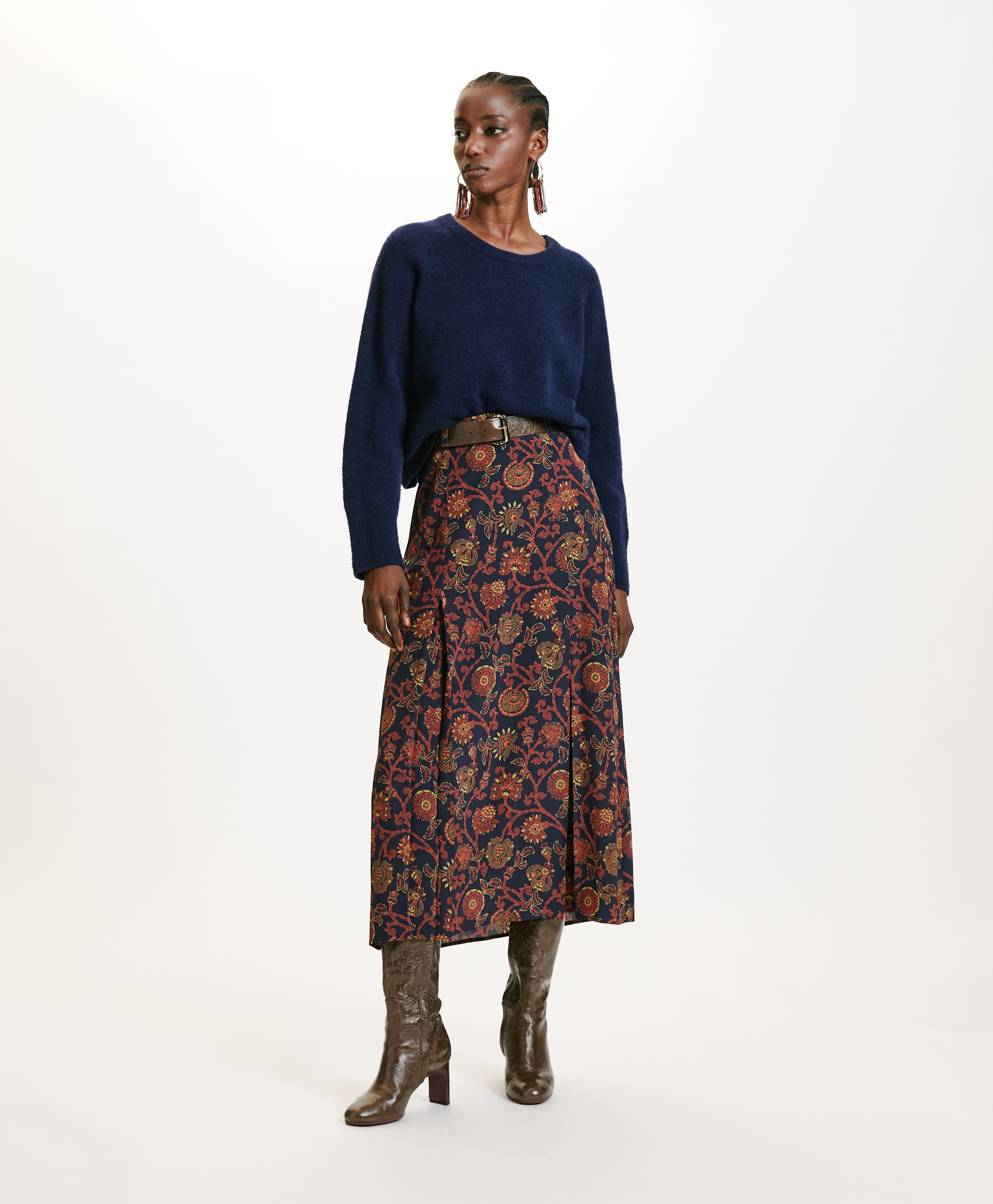 TAKUMA SKIRT IN PRINTED CREPE DE CHINE - BLUE/ORANGE - Momonì