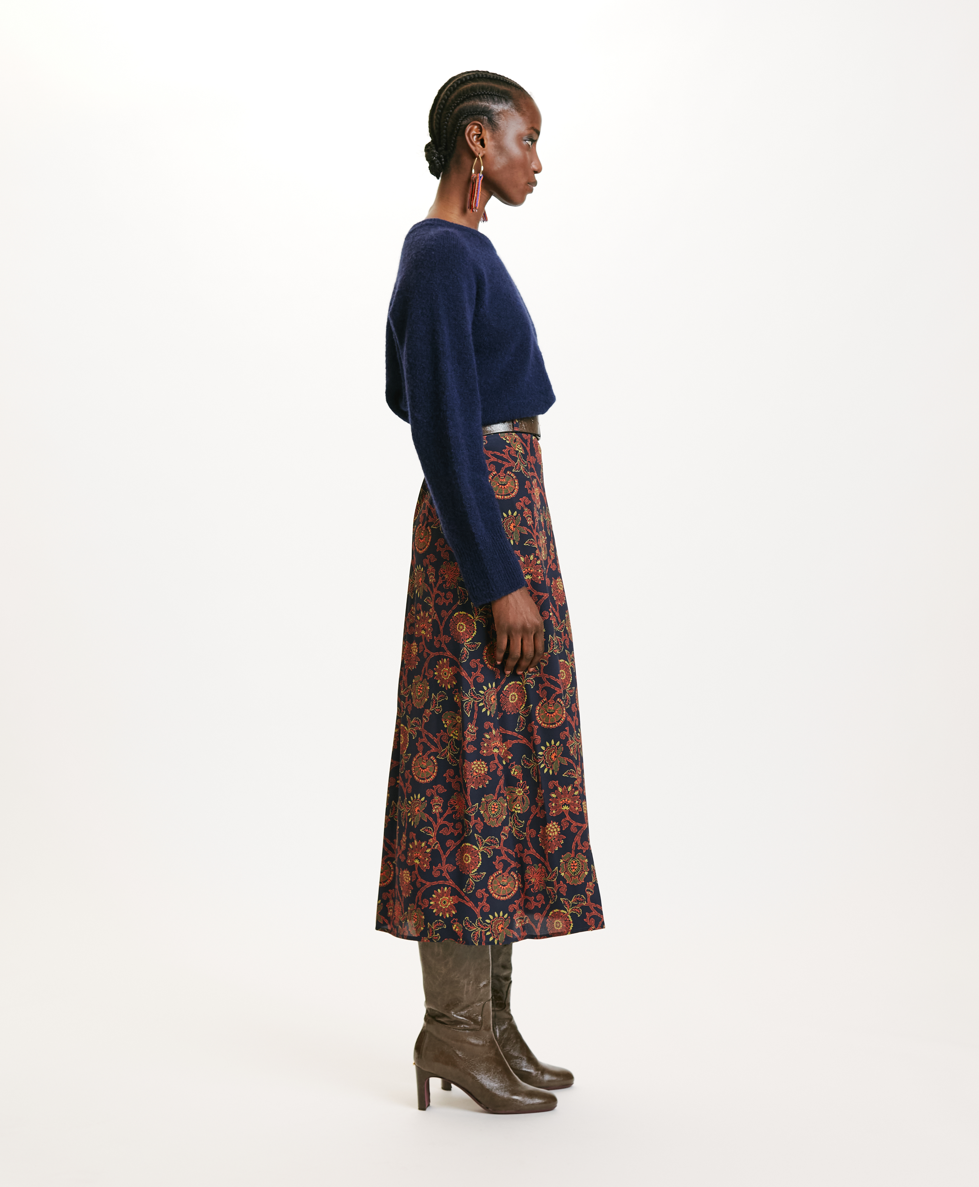 TAKUMA SKIRT IN PRINTED CREPE DE CHINE - BLUE/ORANGE - Momonì