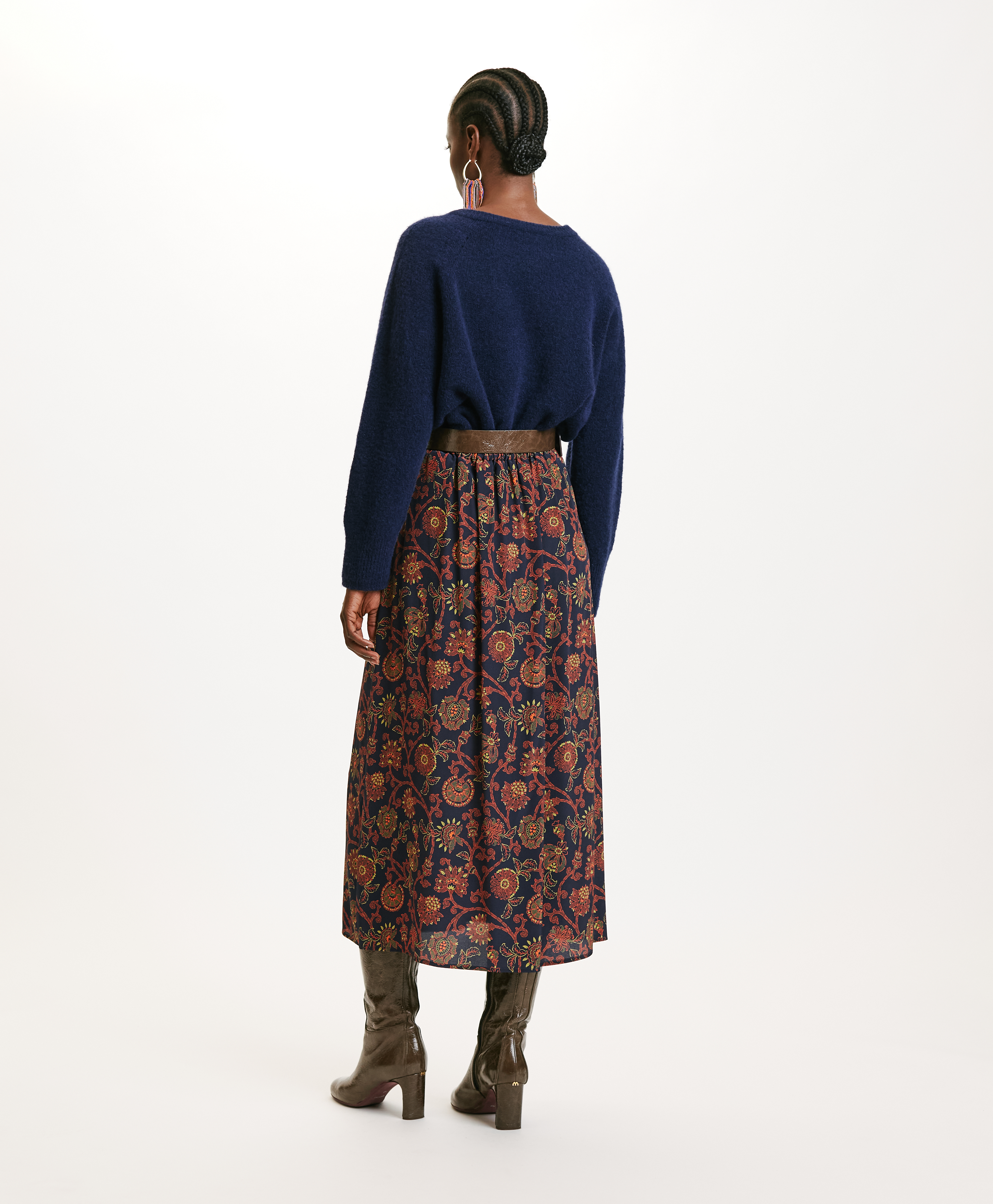 TAKUMA SKIRT IN PRINTED CREPE DE CHINE - BLUE/ORANGE - Momonì