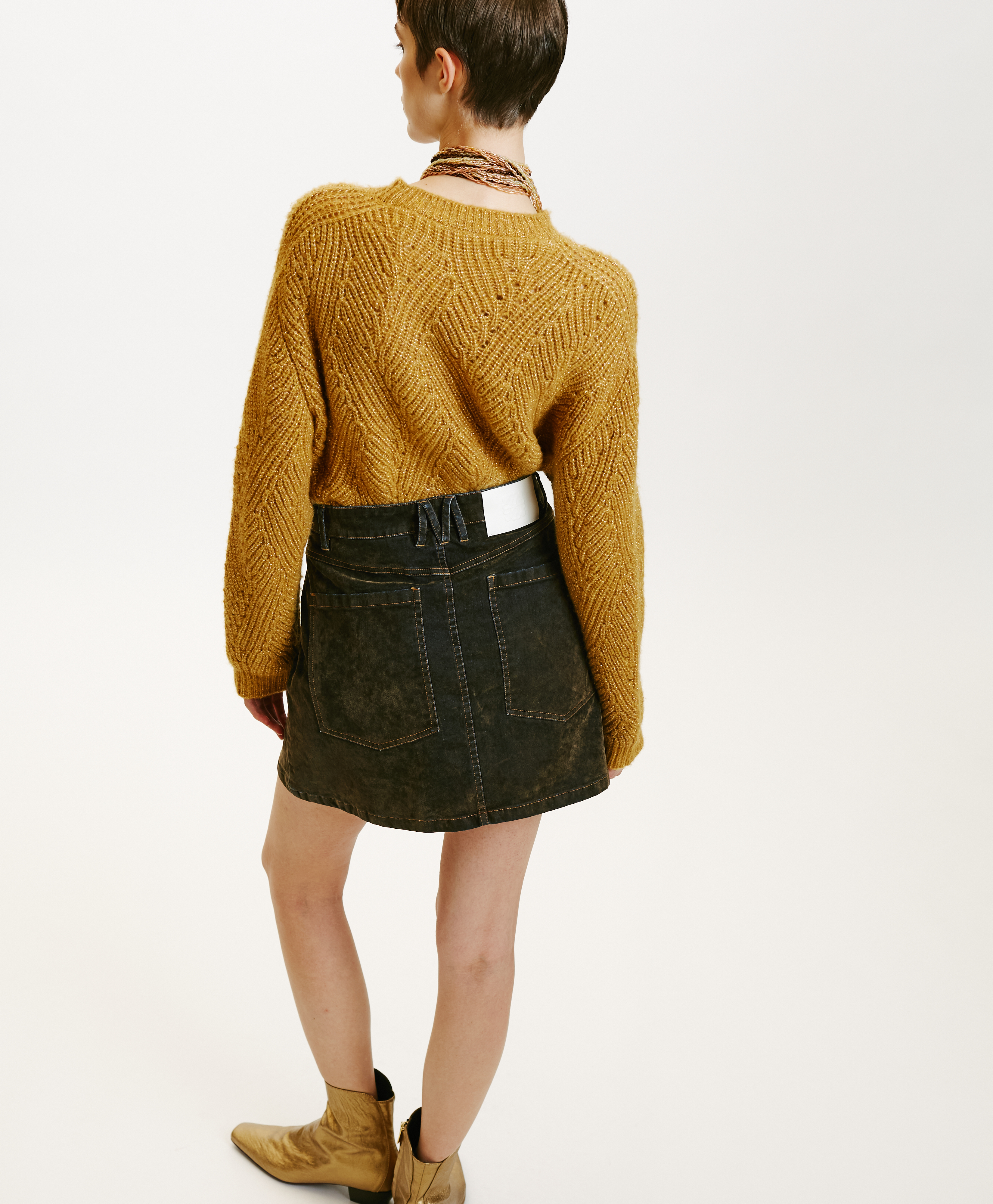 TEMPURA SKIRT IN FLOCKED DENIM - MILITARY GREEN - Momonì