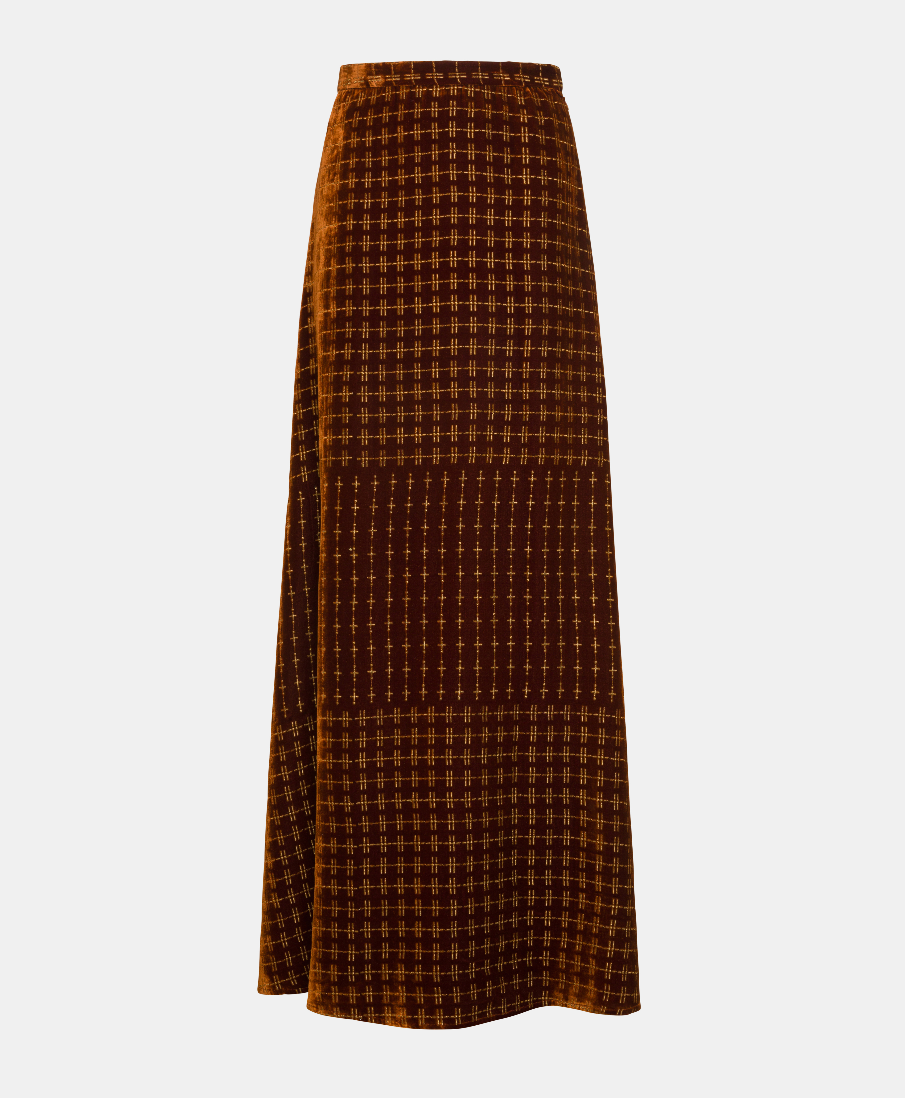 DORESU SKIRT IN EMBROIDERED SILK BLEND VELVET - RUST - Momonì