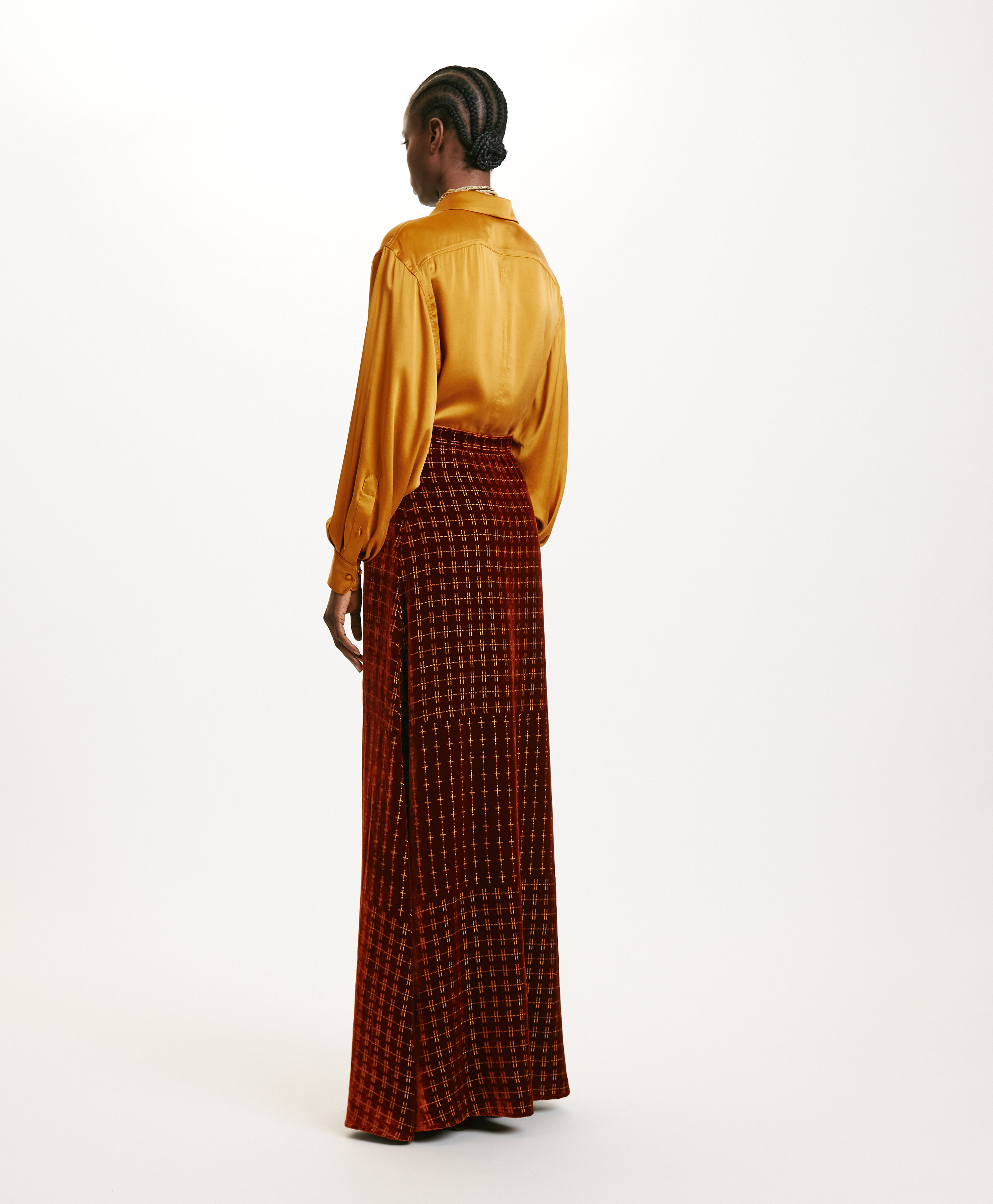 DORESU SKIRT IN EMBROIDERED SILK BLEND VELVET - RUST - Momonì