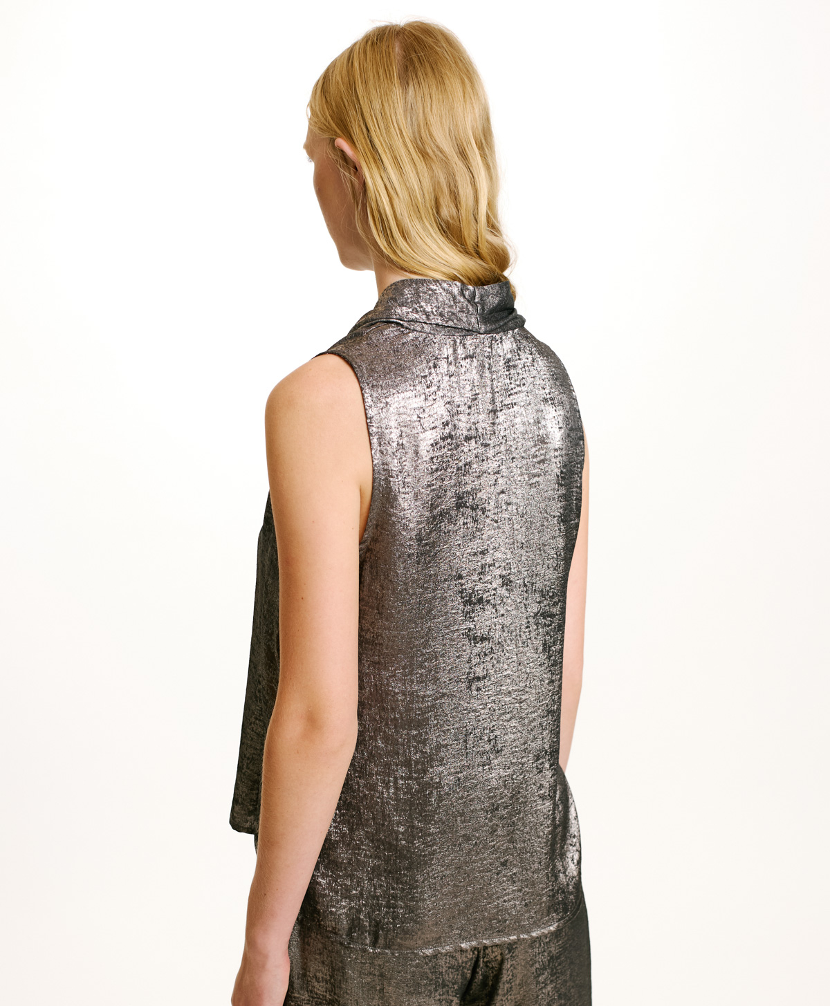 KIRI TOP FLUID LAMINATED FABRIC - SILVER - Momonì