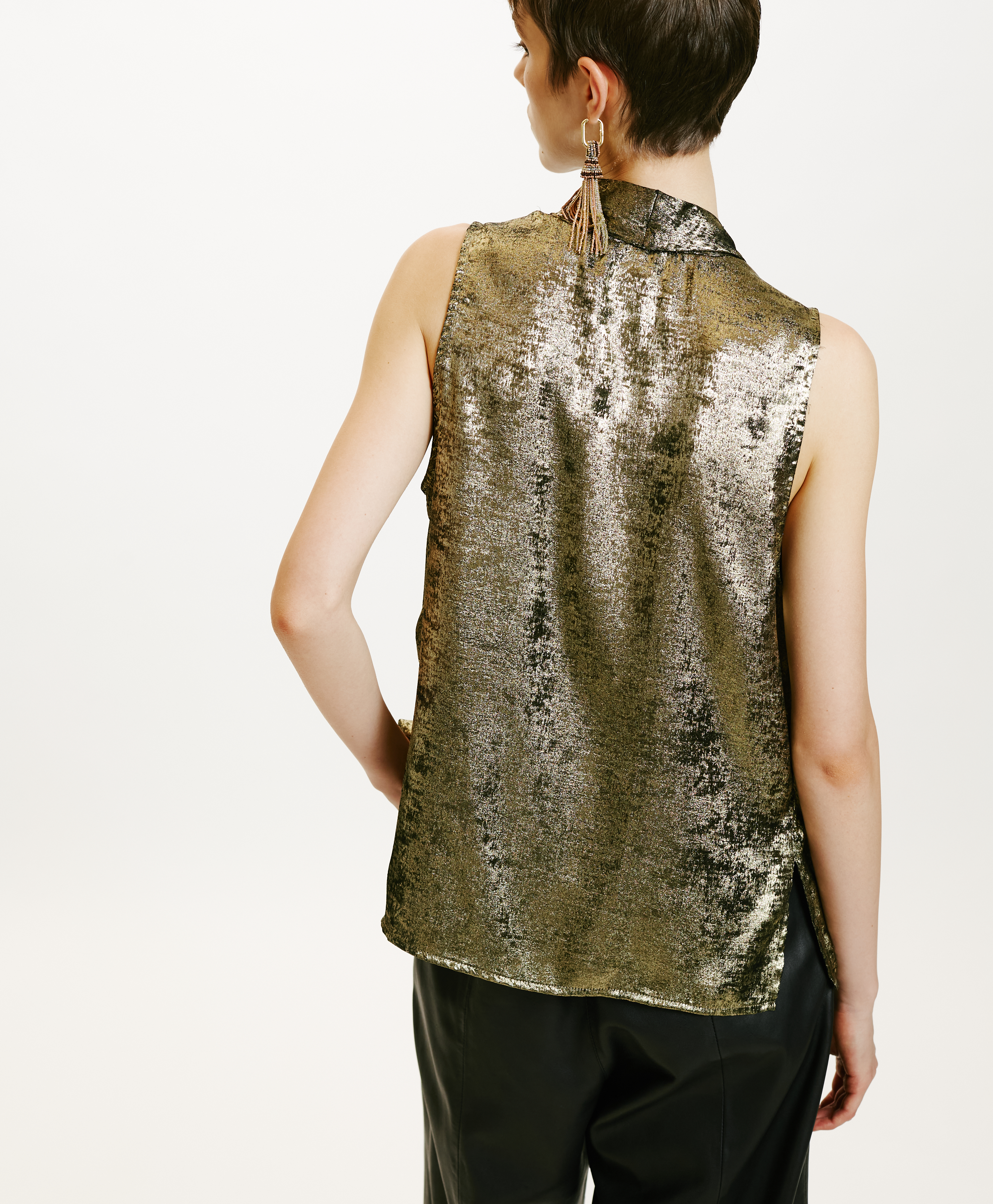 KIRI TOP FLUID LAMINATED FABRIC - DARK GOLD - Momonì