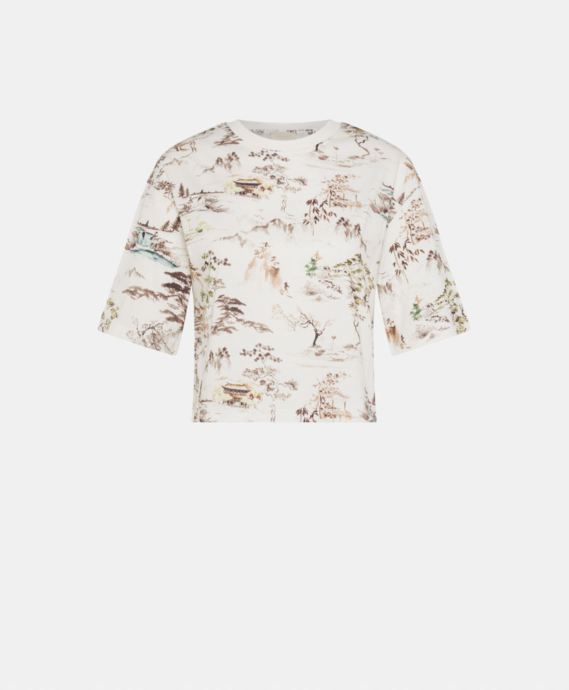 MARU T-SHIRT IN ALL-OVER PRINTED JERSEY - CREAM/TOBACCO - Momonì