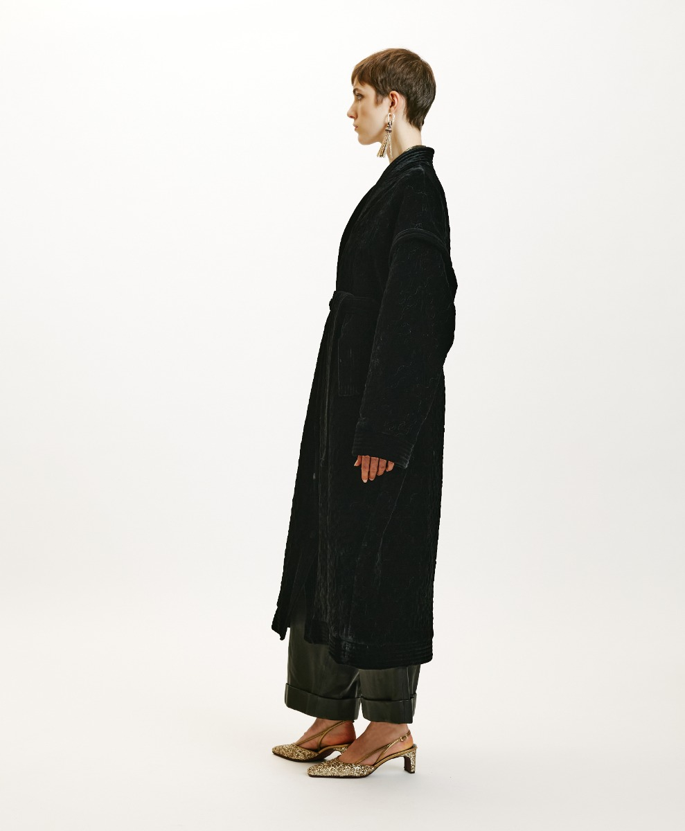 KISO COAT IN QUILTED SILK BLEND - BLACK - Momonì