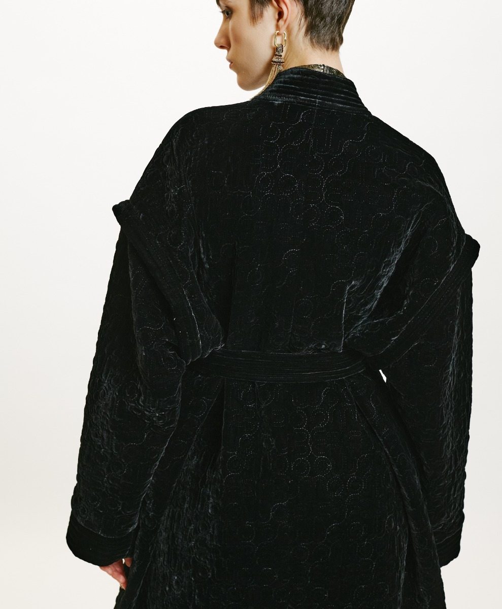 KISO COAT IN QUILTED SILK BLEND - BLACK - Momonì