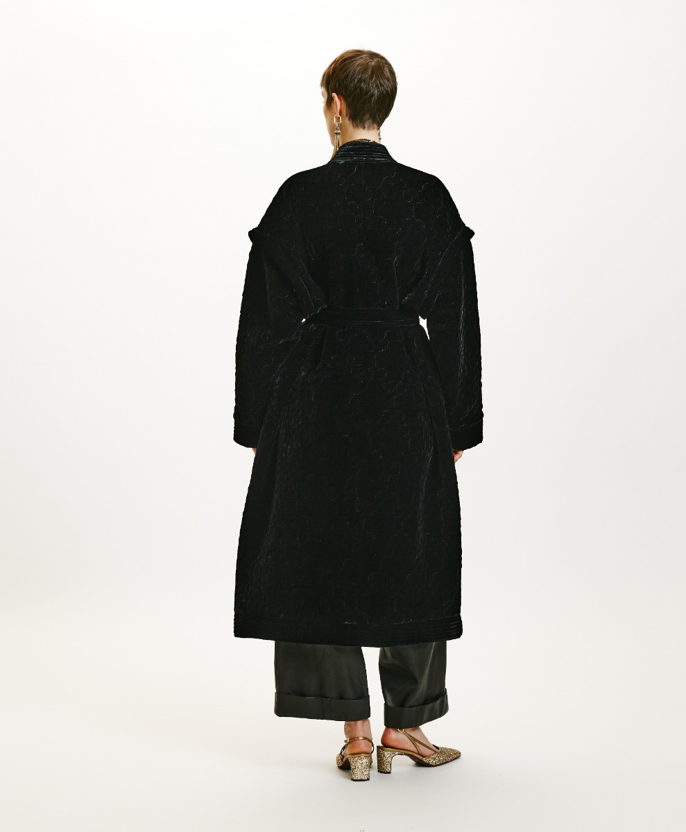 KISO COAT IN QUILTED SILK BLEND - BLACK - Momonì