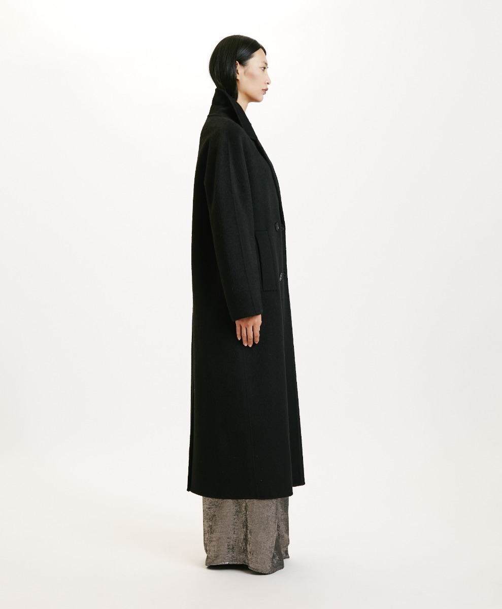 SAKURA COAT IN DOUBLEFACE WOOL/ALPACA - BLACK - Momonì