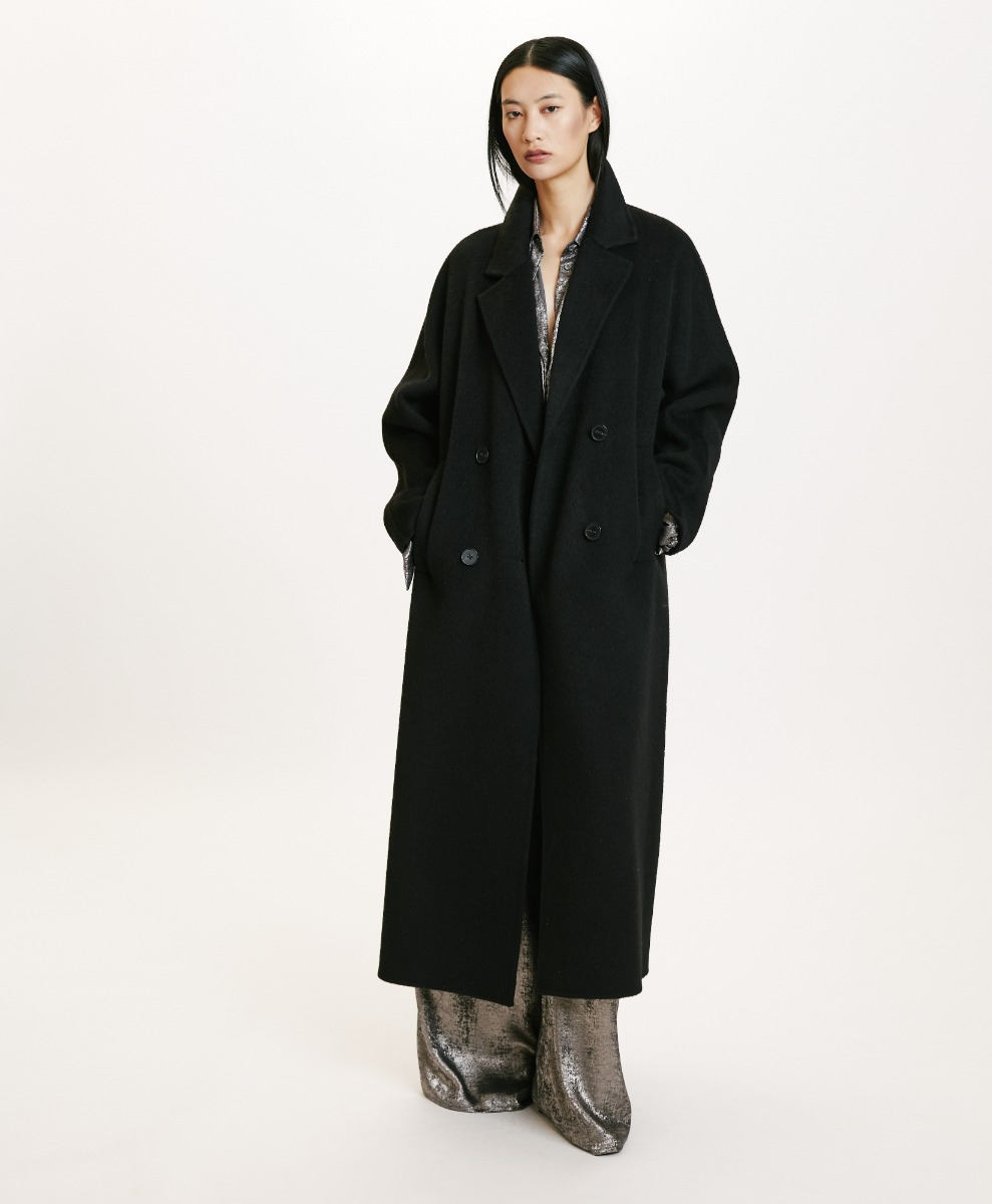 SAKURA COAT IN DOUBLEFACE WOOL/ALPACA - BLACK - Momonì