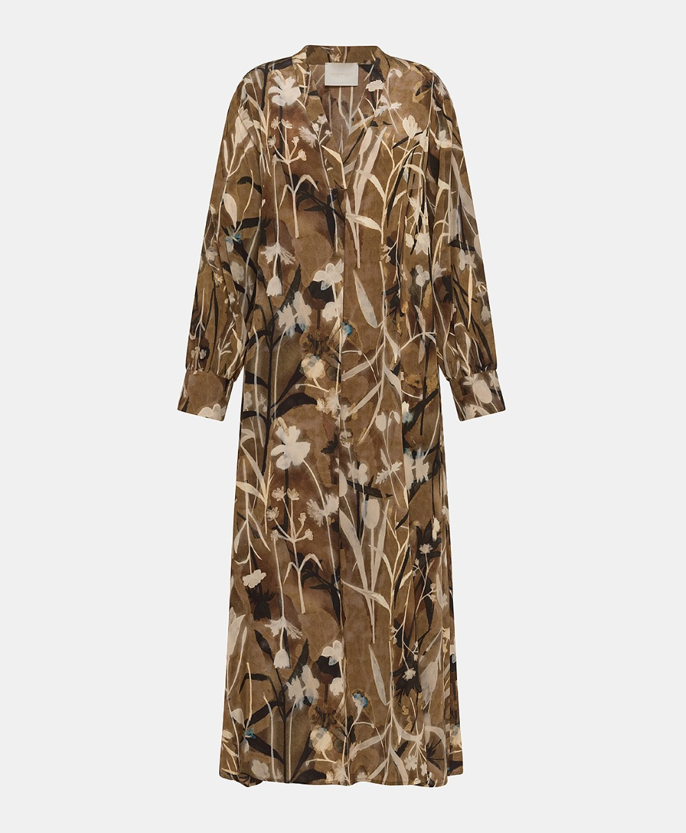 NAO DRESS IN PRINTED CREPE DE CHINE - COCOA/CREAM - Momonì