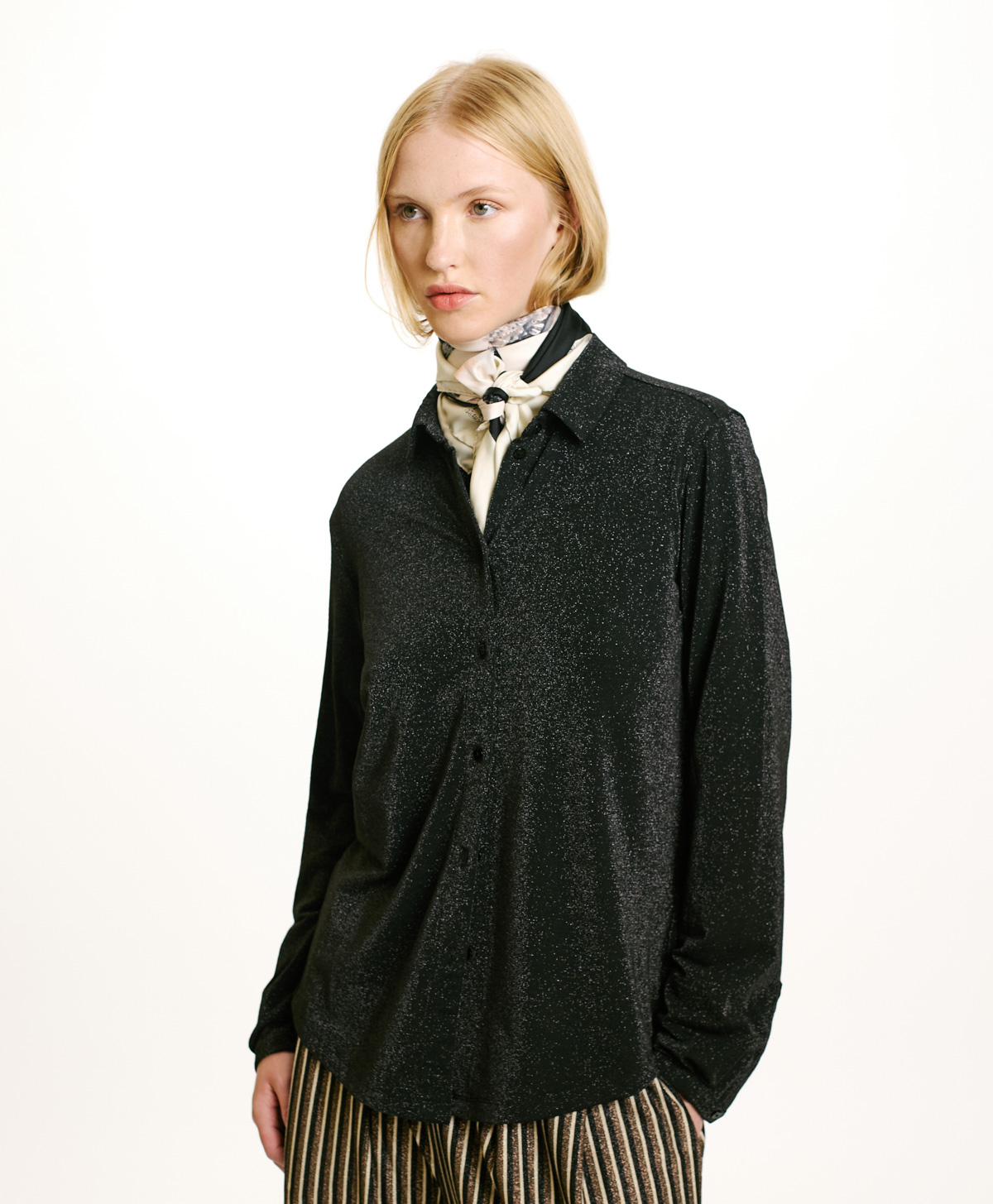 MEUDON SHIRT IN JERSEY LUREX - CHARCOAL GRAY - Momonì