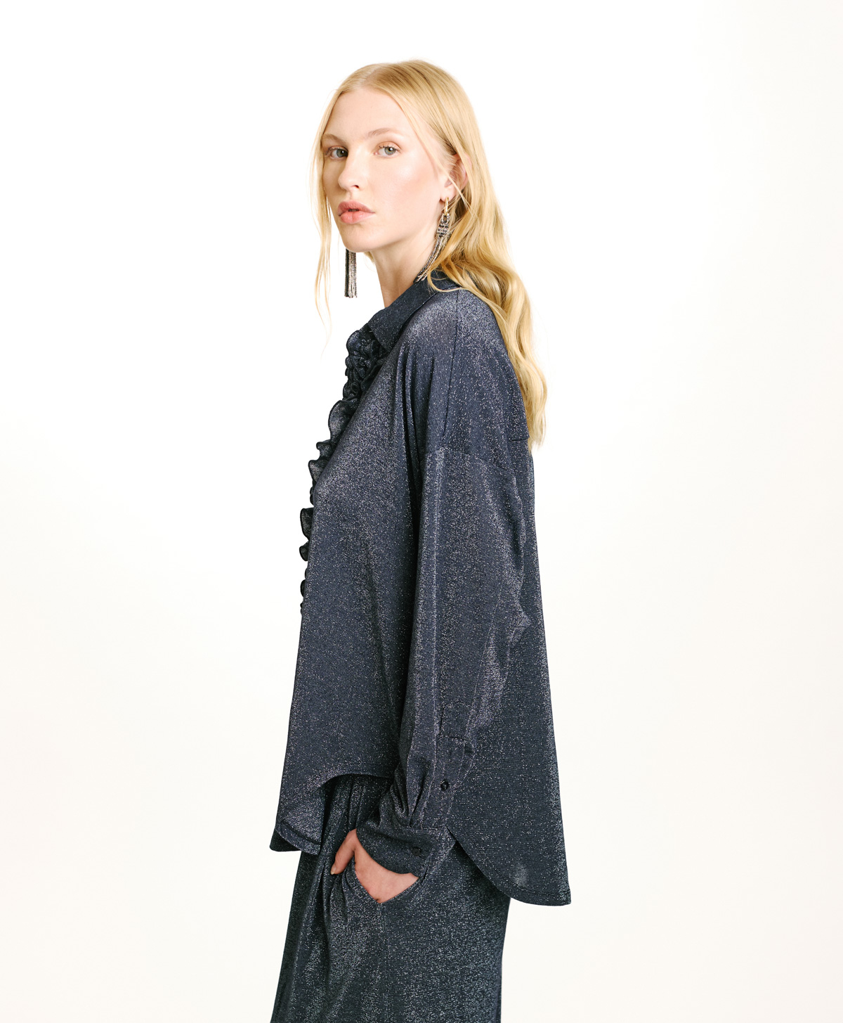 CHEMISIER BILANCIA EN JERSEY LUREX - DENIM - Momonì