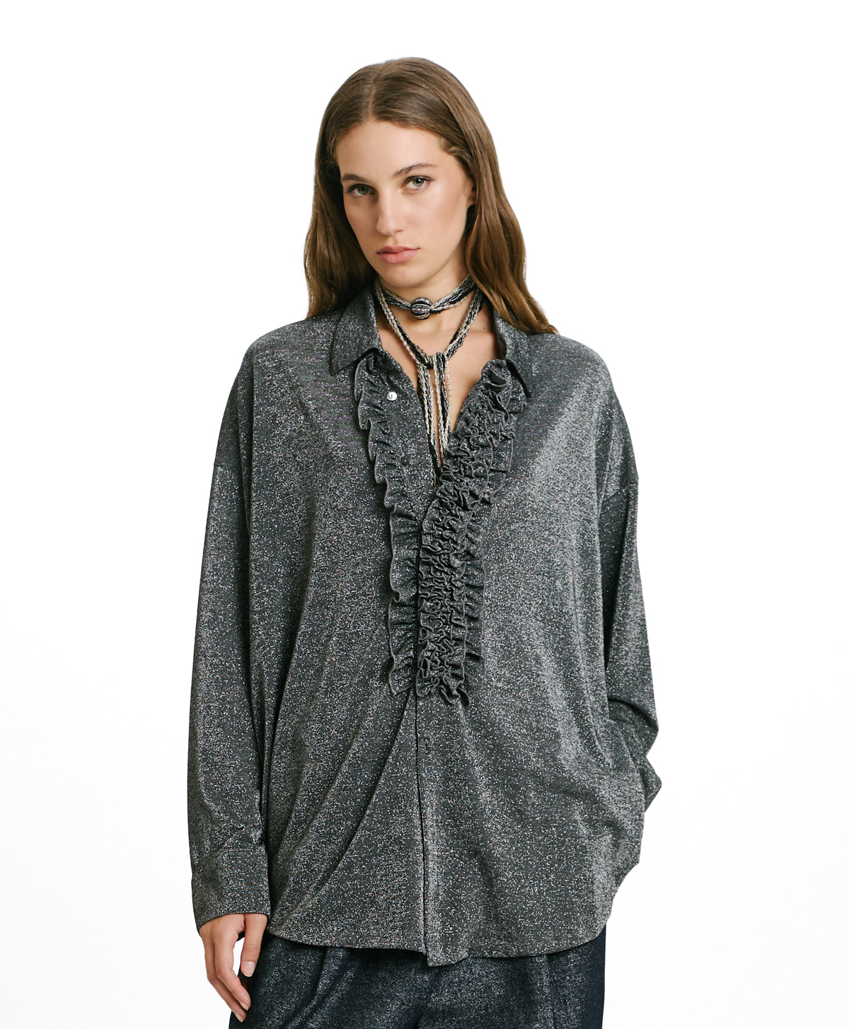 CAMICIA BILANCIA IN JERSEY LUREX -GRIGIO SCURO - Momonì