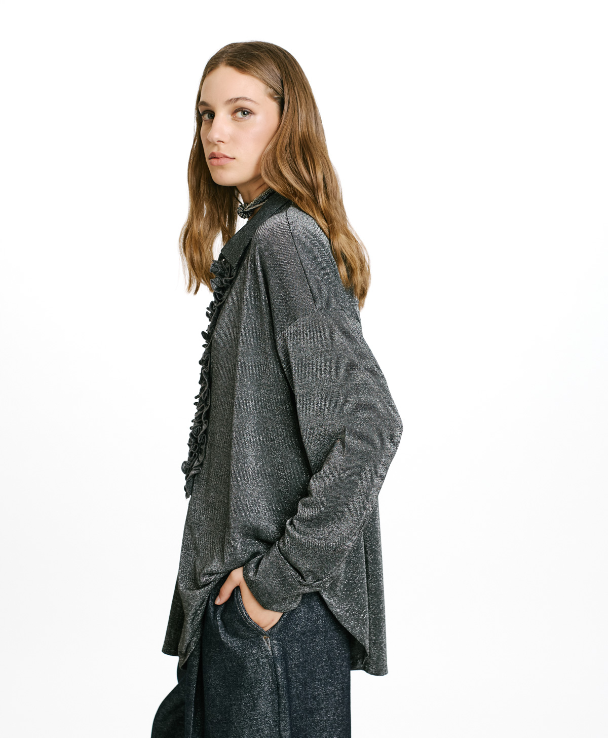 BILANCIA SHIRT IN JERSEY LUREX - DARK GREY - Momonì