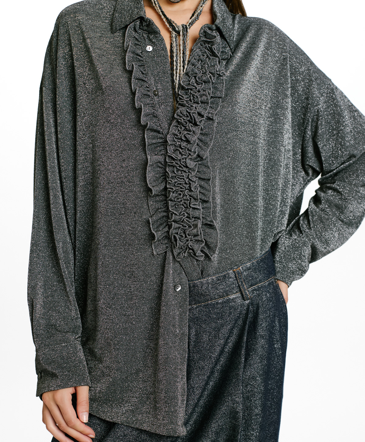 BILANCIA SHIRT IN JERSEY LUREX - DARK GREY - Momonì