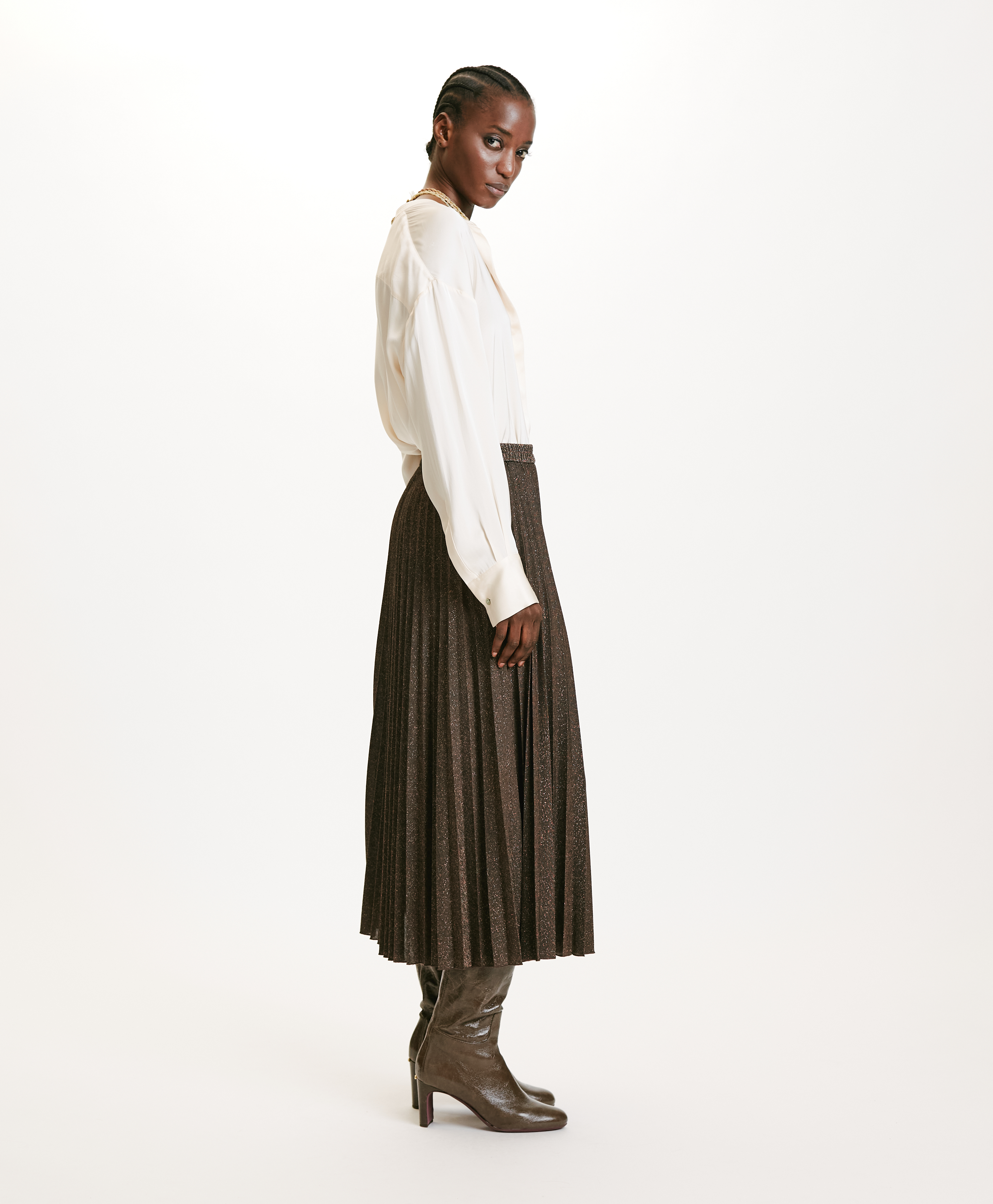 EMI SKIRT IN JERSEY LUREX - COPPER - Momonì