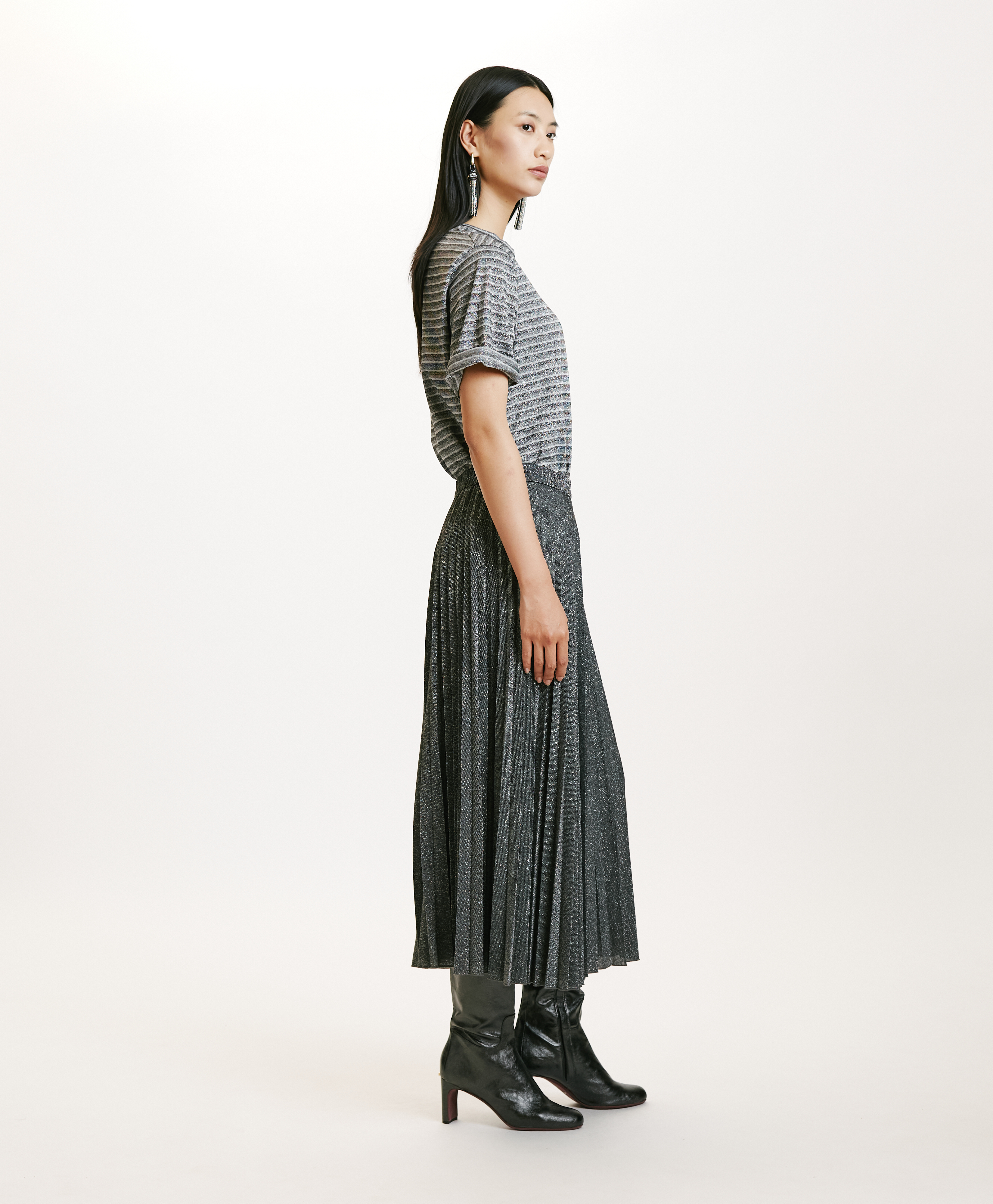 EMI SKIRT IN JERSEY LUREX - DARK GREY - Momonì