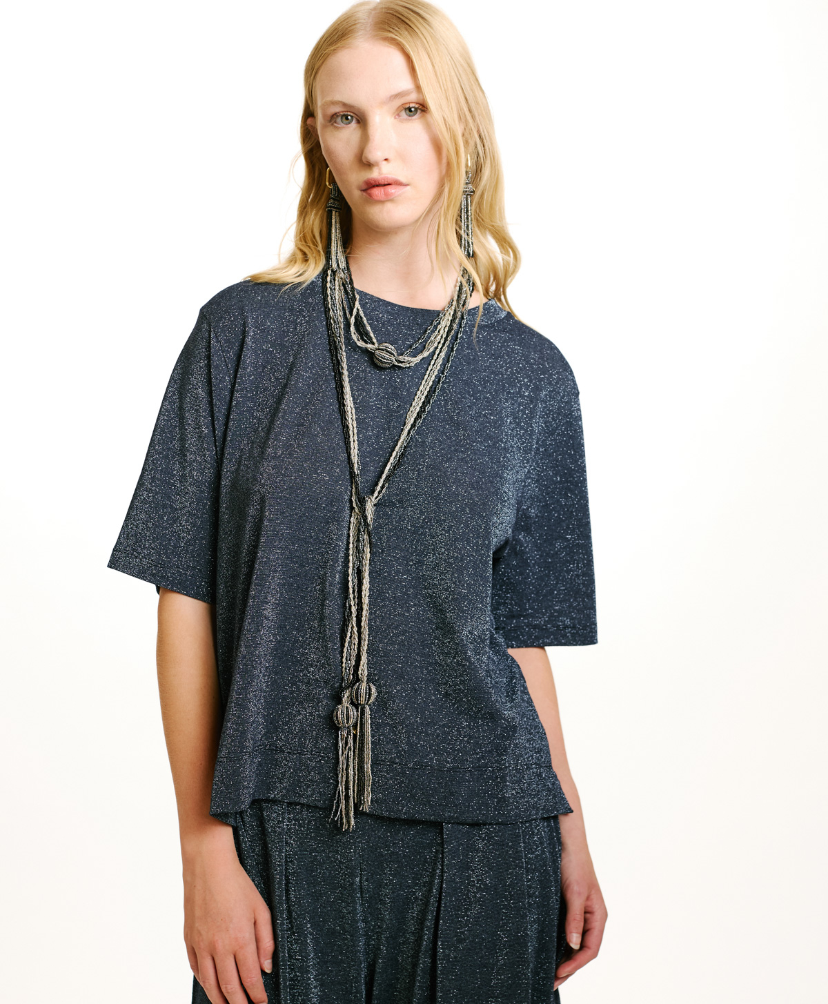 TSHIRT IORA EN JERSEY LUREX - DENIM - Momonì