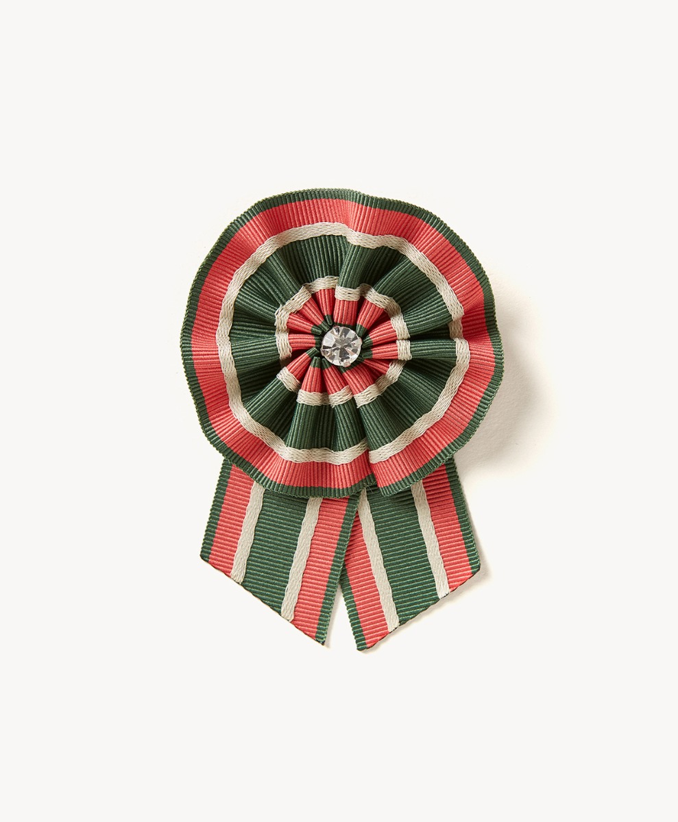 BLUEFILED RIBBON BROOCH - PINK/GREEN - Momonì