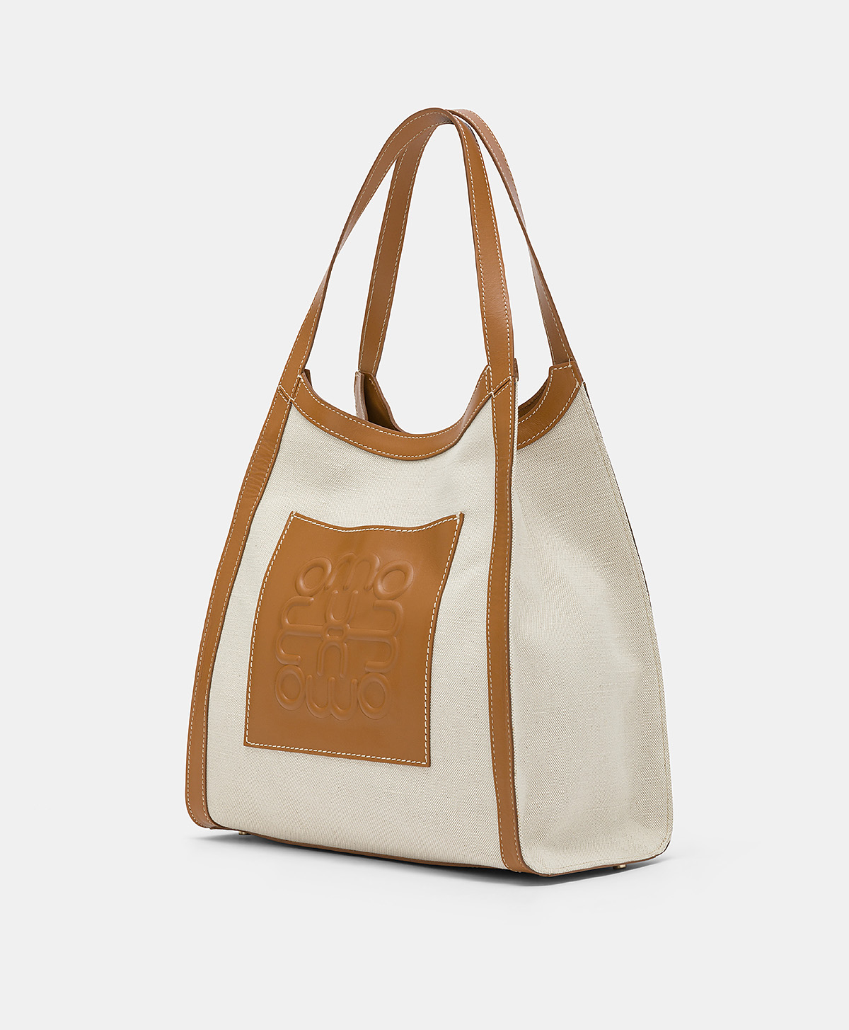 GERALDINE BAG IN LEATHER AND CANVAS - BEIGE - Momonì