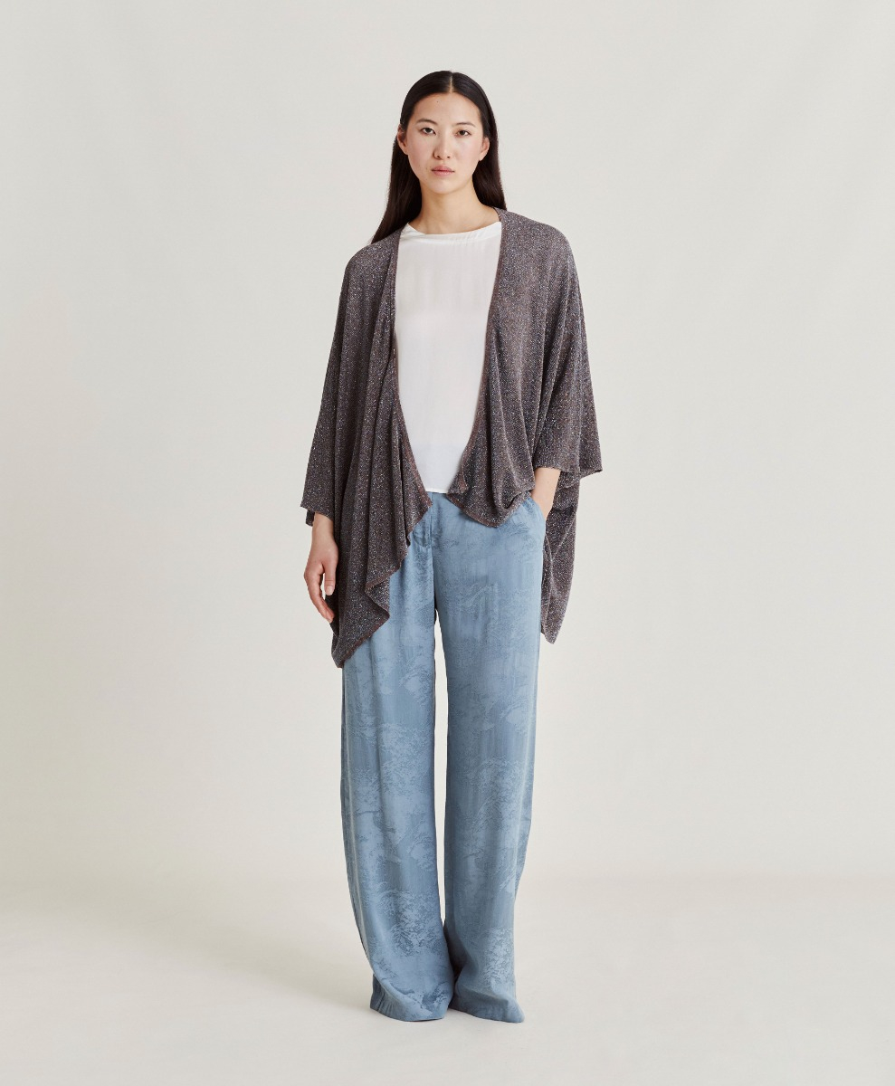 DIVINA CARDIGAN  LUREX RIBBED - BARK - Momonì