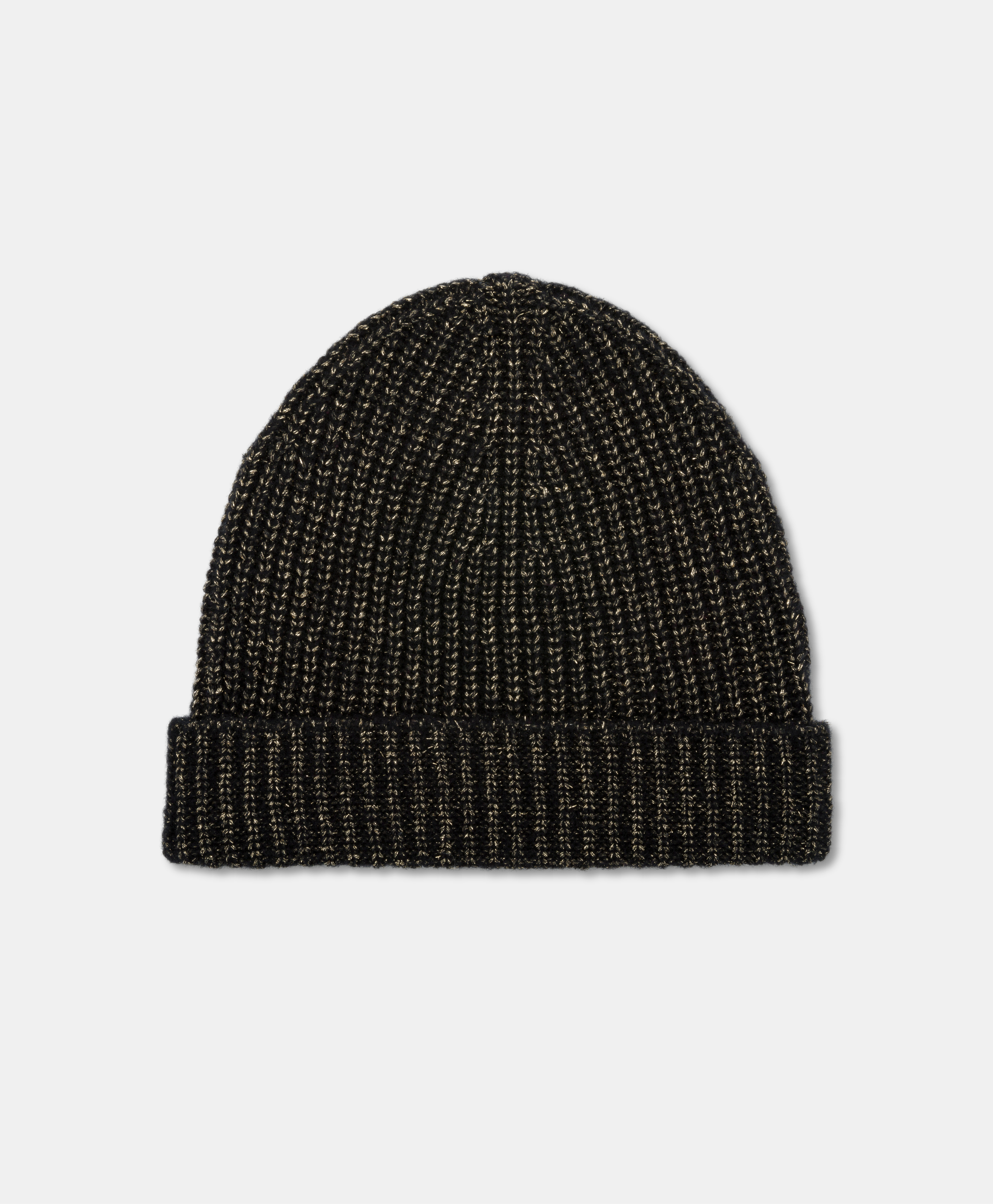 ZIGOLO WOOL-LUREX BEANIE IN CABLE RIB STITCH - BLACK - Momonì