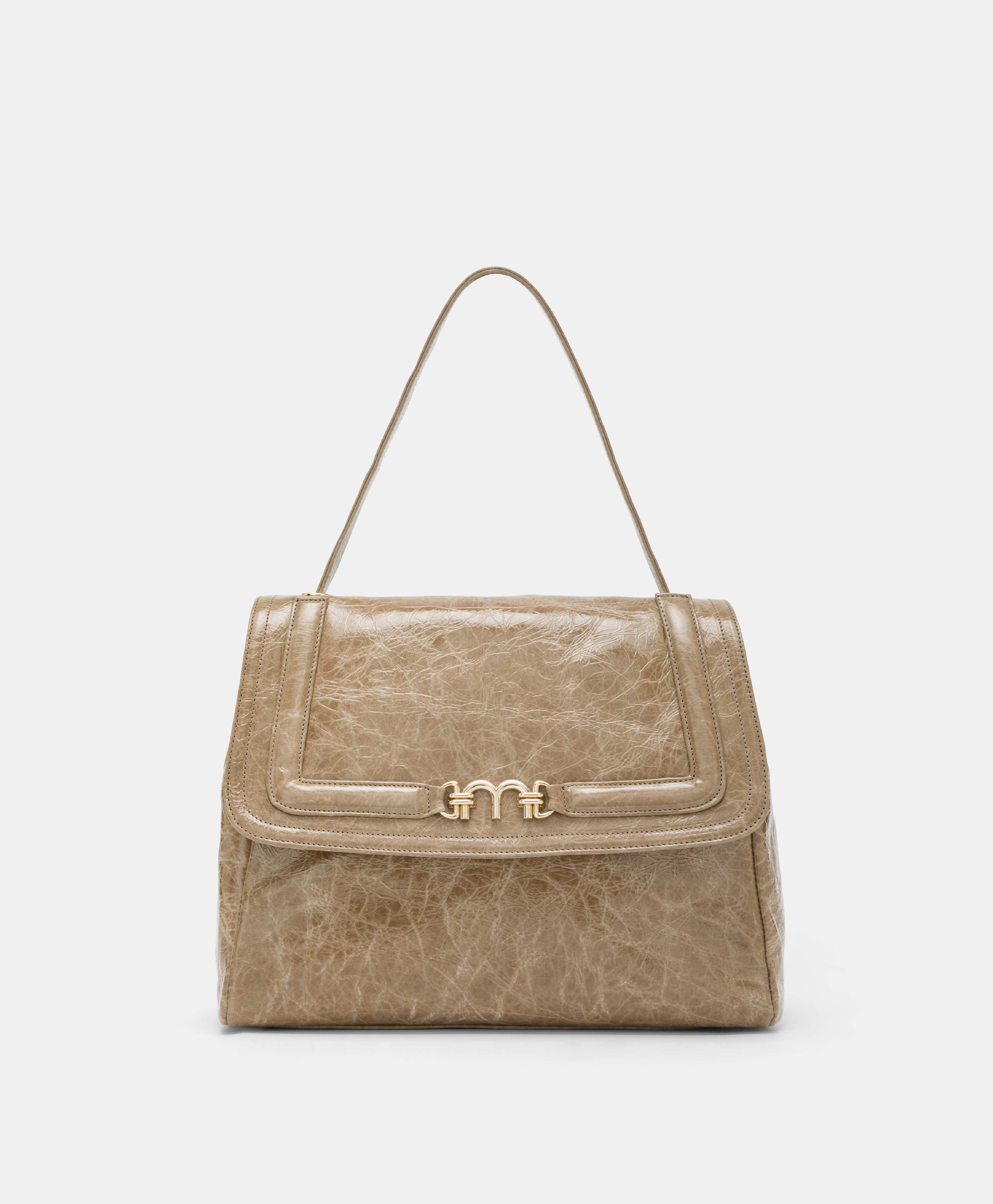 SAC MOMONI FLORE EN CUIR NAPLAK - TAUPE - Momonì