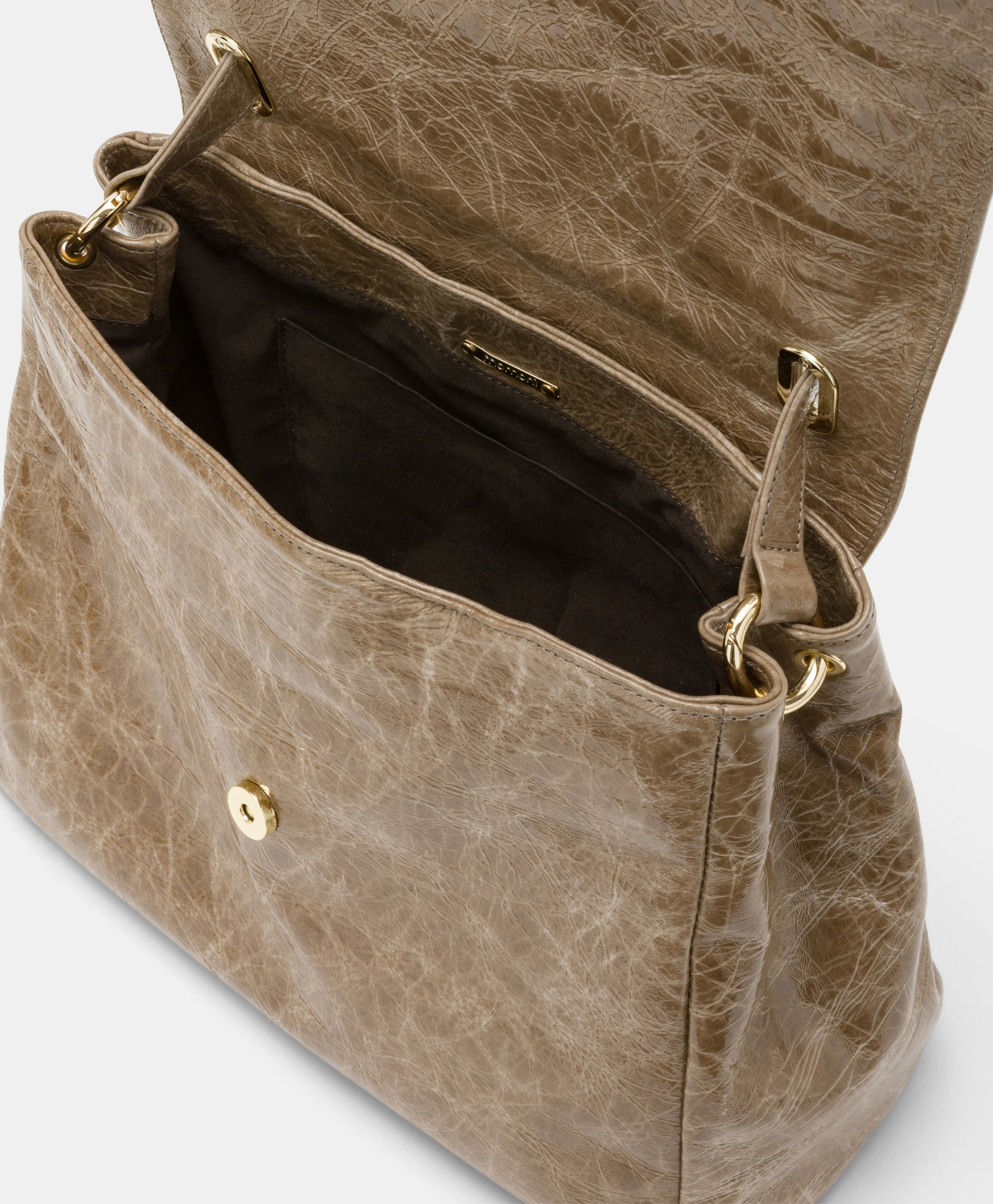 SAC MOMONI FLORE EN CUIR NAPLAK - TAUPE - Momonì