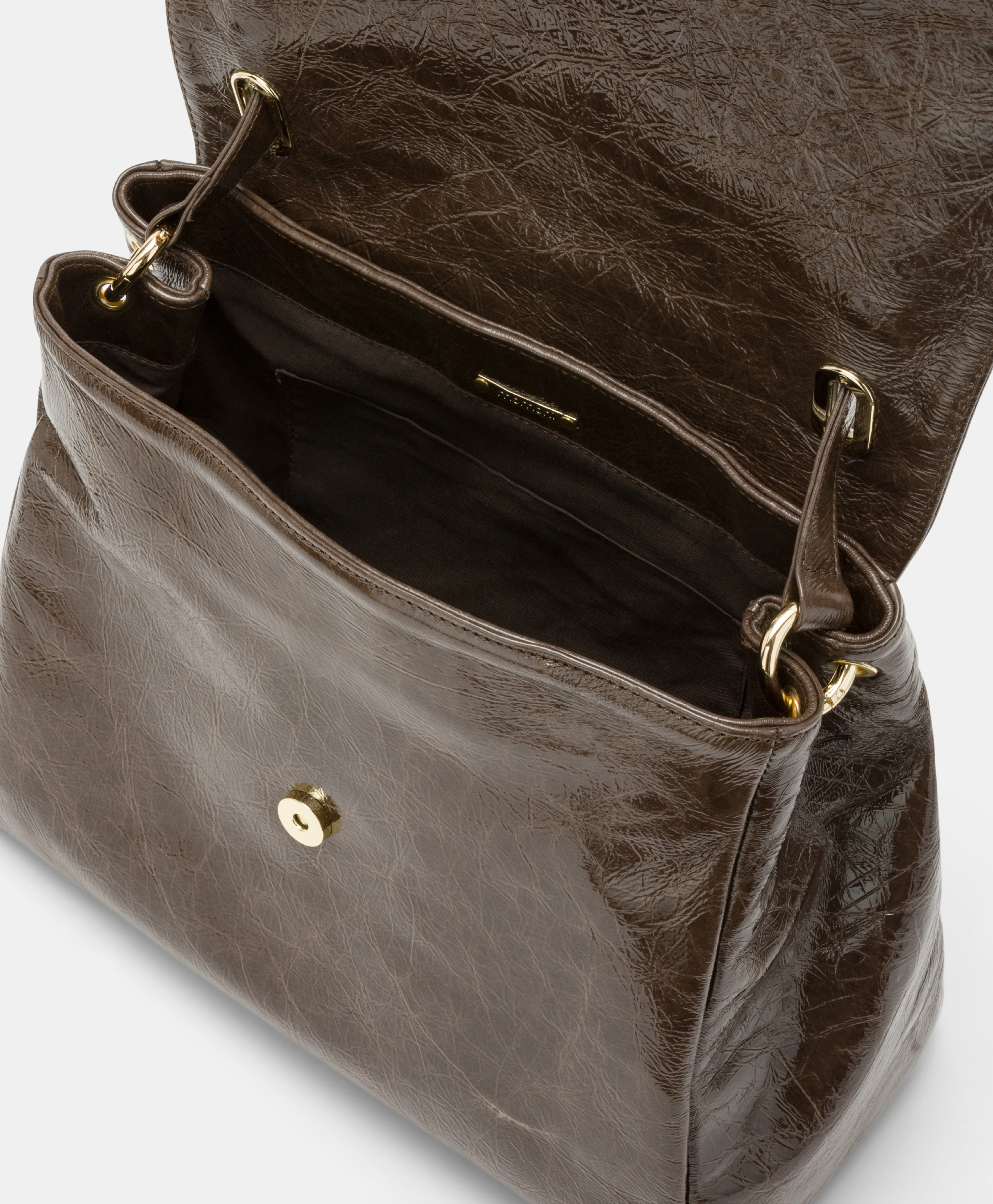 MOMONI FLORE BAG IN NAPLAK LEATHER - DARK BROWN - Momonì