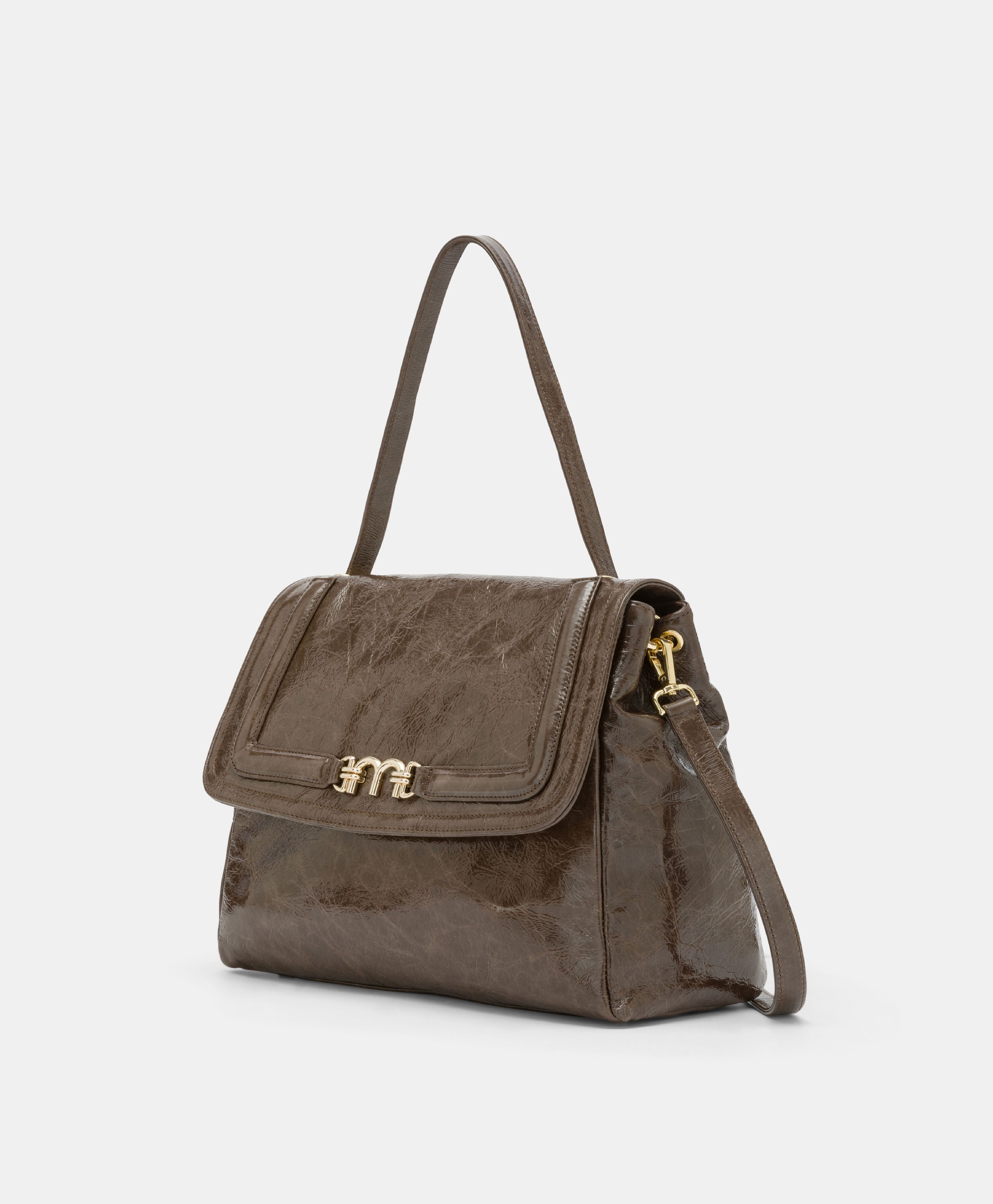 MOMONI FLORE BAG IN NAPLAK LEATHER - DARK BROWN - Momonì