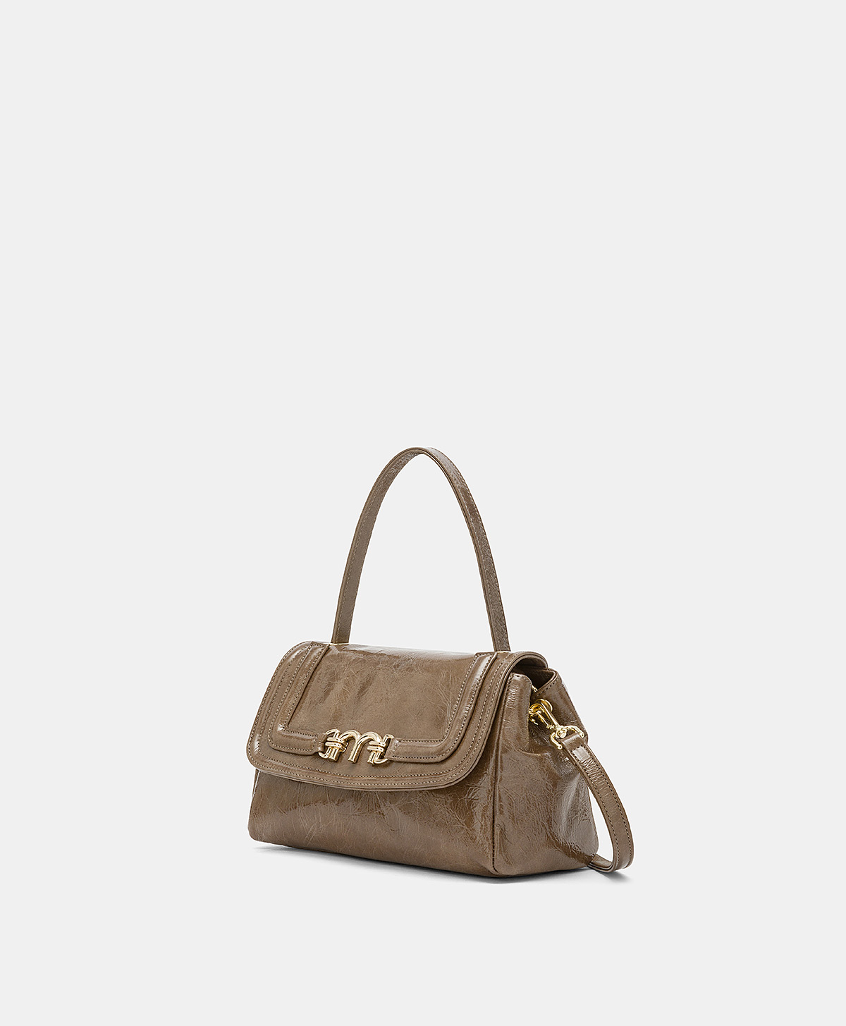 MOMONI PETIT FLORE BAG IN NAPLAK LEATHER - TAUPE - Momonì