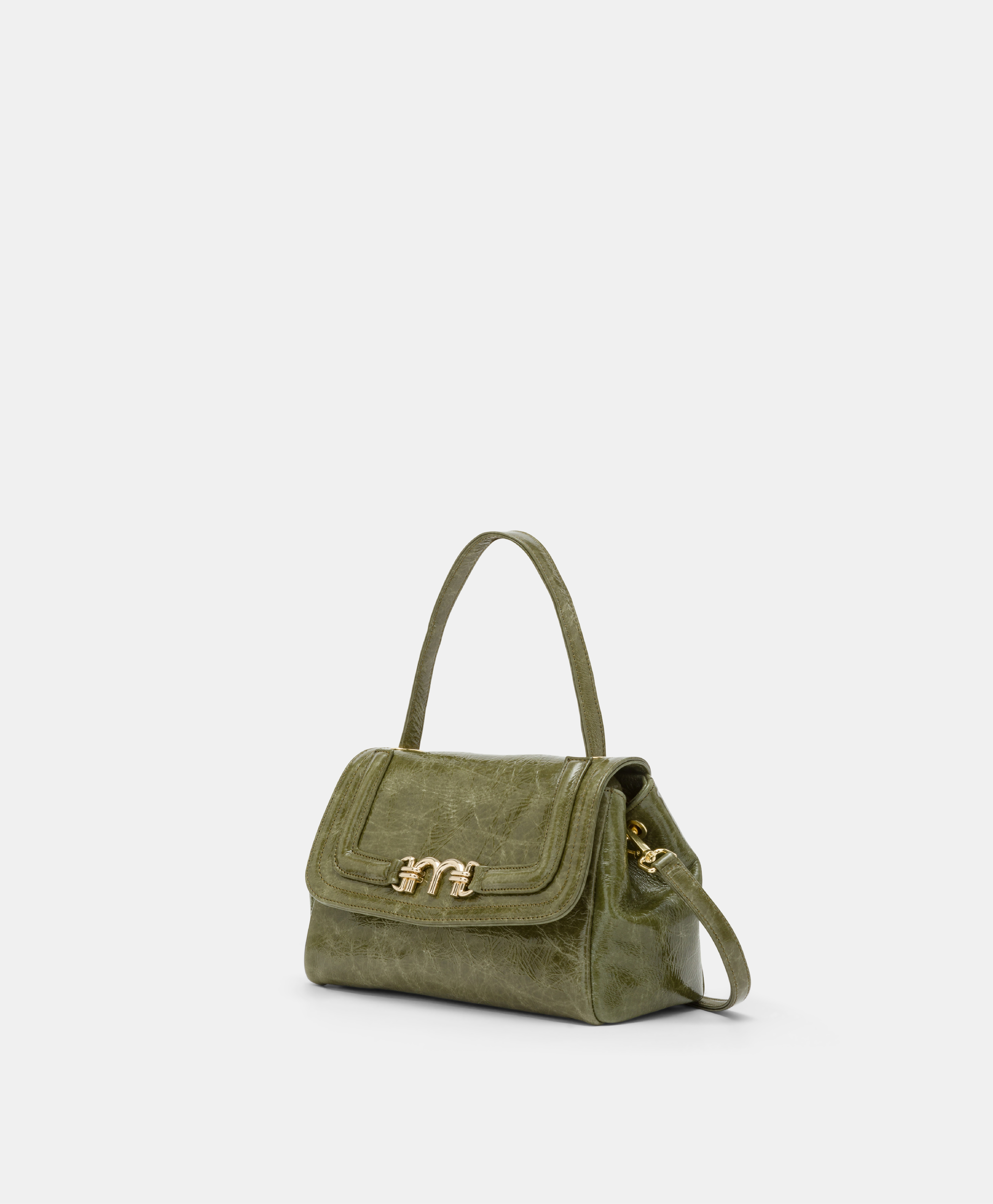 BORSA MOMONI PETIT FLORE IN PELLE NAPLAK-VERDE OLIVA - Momonì