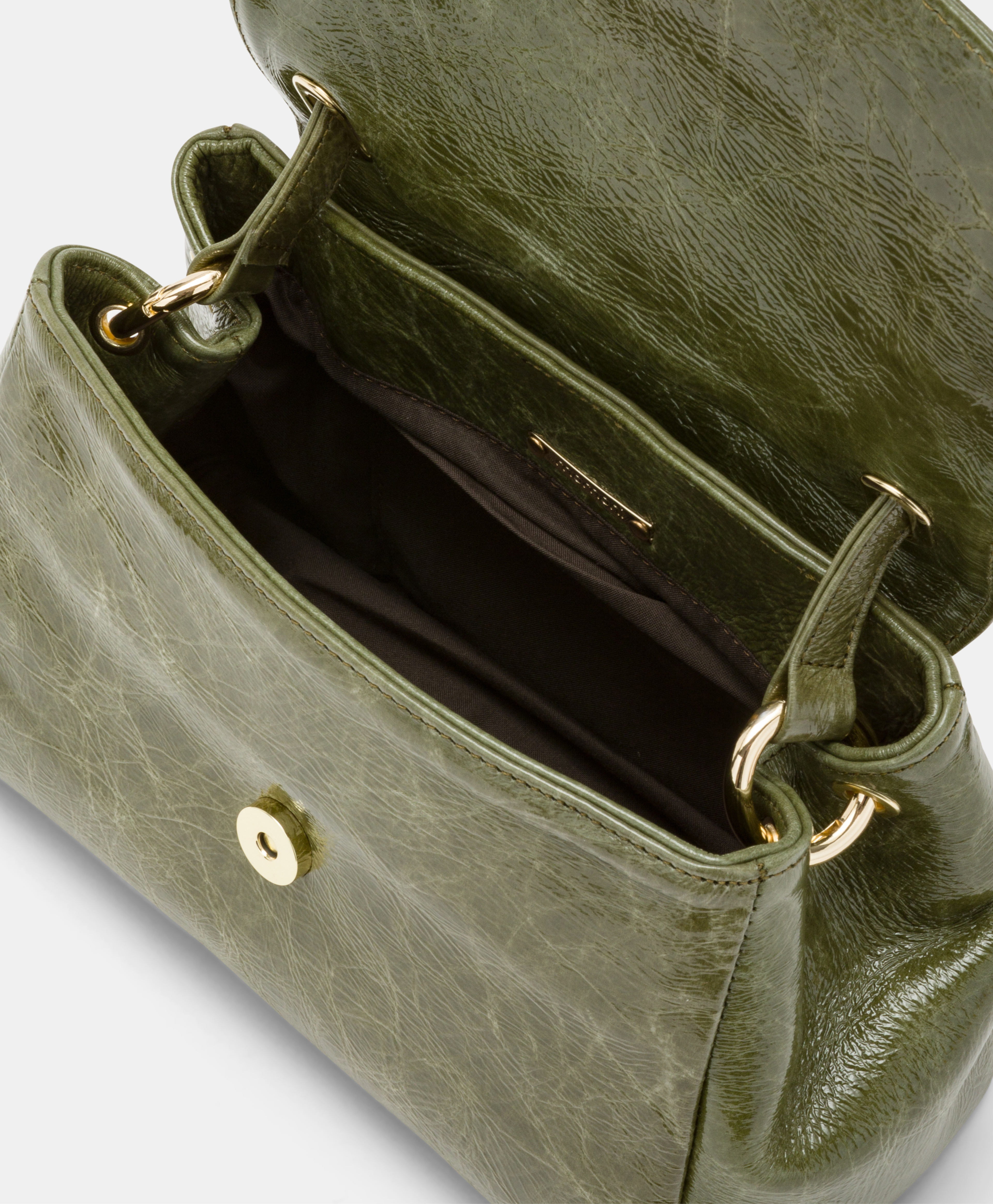 SAC MOMONI PETIT FLORE EN CUIR NAPLAK - VERT OLIVE - Momonì