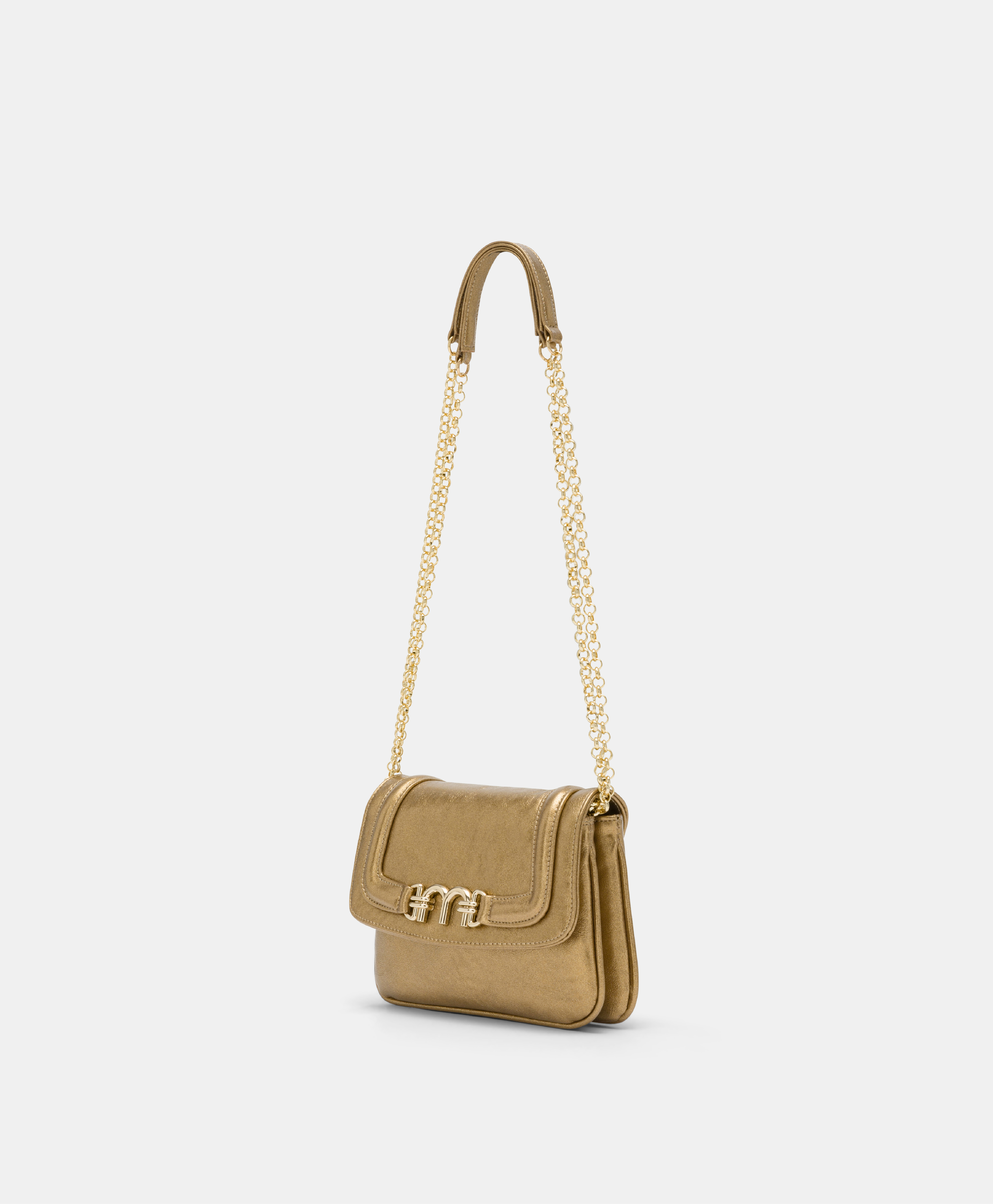 MOMONI MIMI' FLORE BAG IN LAMINATED ECO-LEATHER - GOLD - Momonì