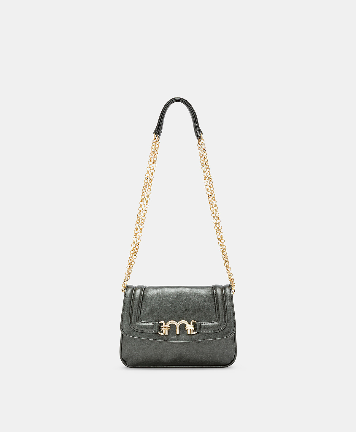 BORSA MOMONI MIMI' FLORE IN ECOPELLE LAMINATA-NERO - Momonì