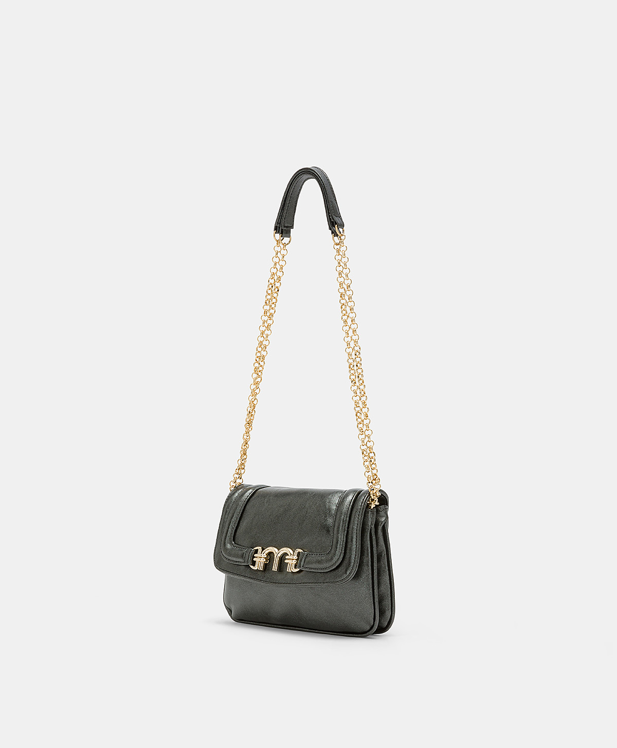 MOMONI MIMI' FLORE BAG IN LAMINATED ECO-LEATHER - BLACK - Momonì