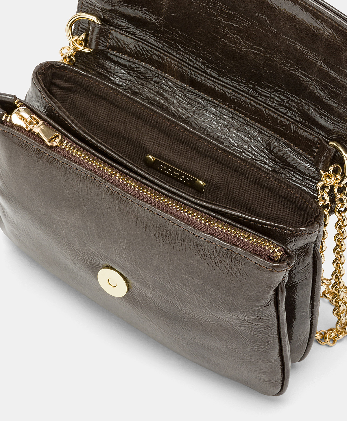 MOMONI MIMI' FLORE BAG IN NAPLAK LEATHER - DARK BROWN - Momonì