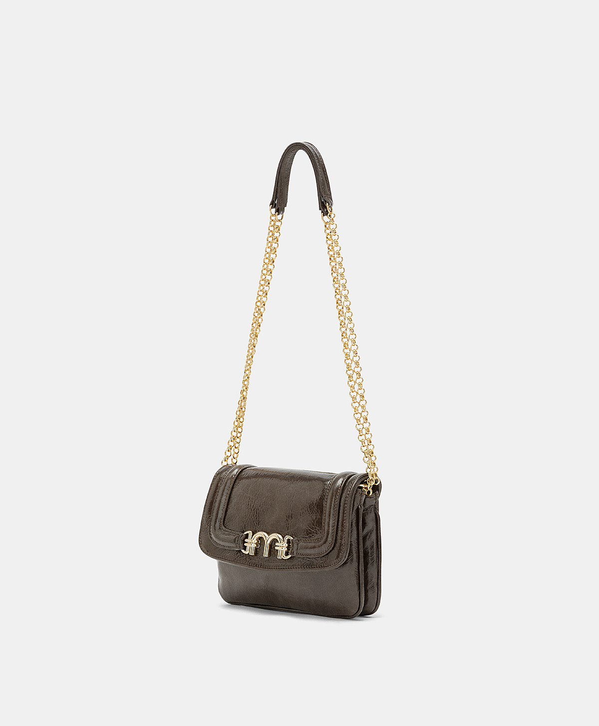 MOMONI MIMI' FLORE BAG IN NAPLAK LEATHER - DARK BROWN - Momonì